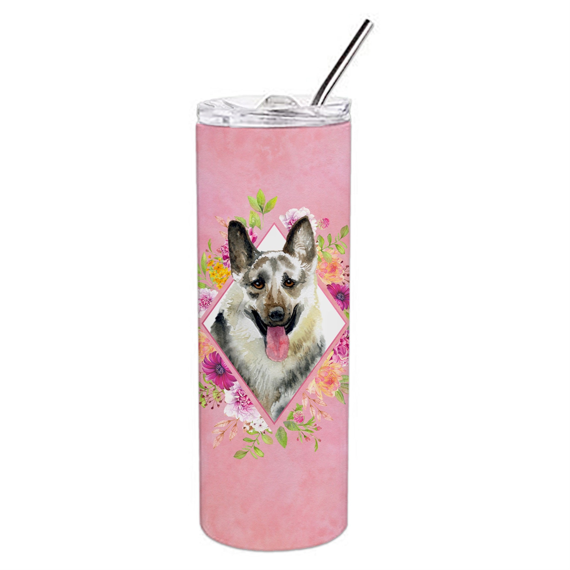 'Caroline'S Treasures Eastern German Shepherd Pink Flowers Stainless Steel 20 Oz Skinny Travel-Insulated-Tumblers, Multicolor''