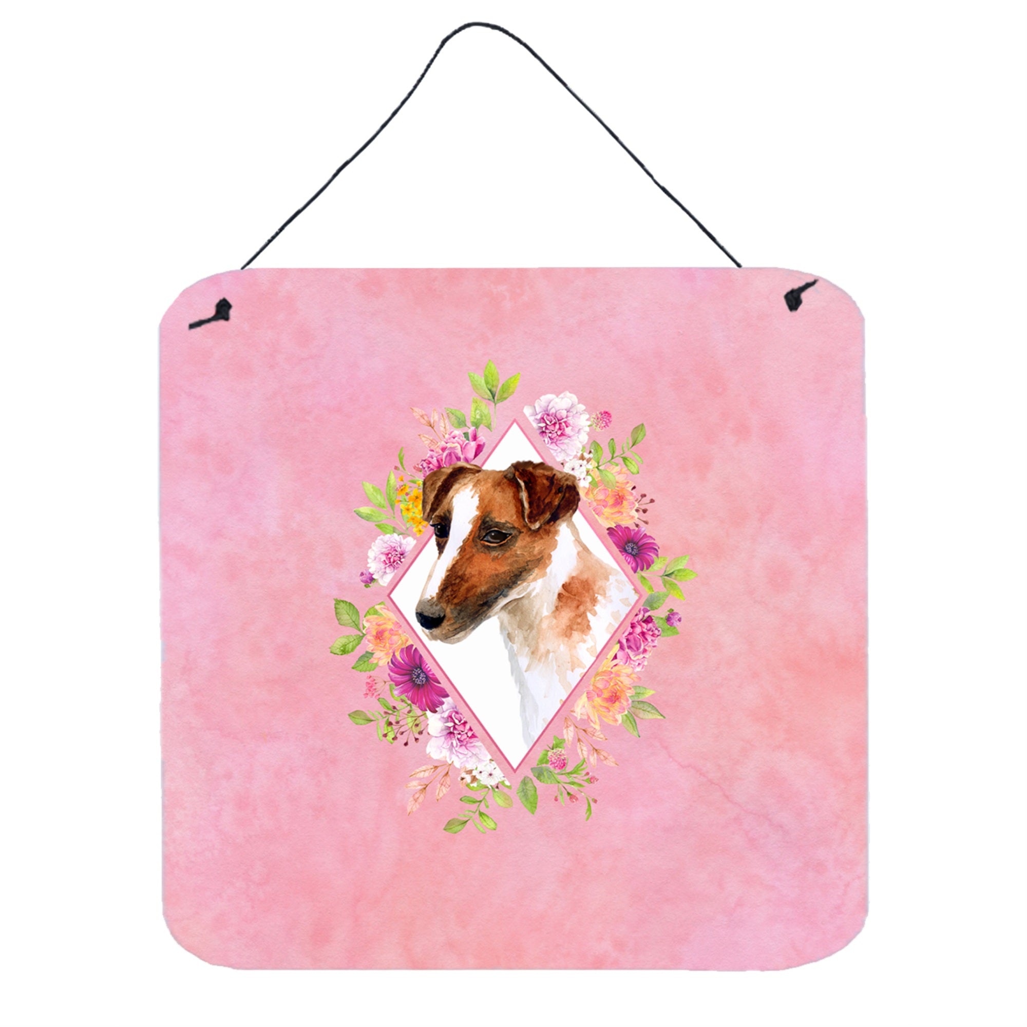 'Caroline'S Treasures Jack Russell Terrier Pink Flowers Door Hanging Prints Wall-Decor, Multicolor''