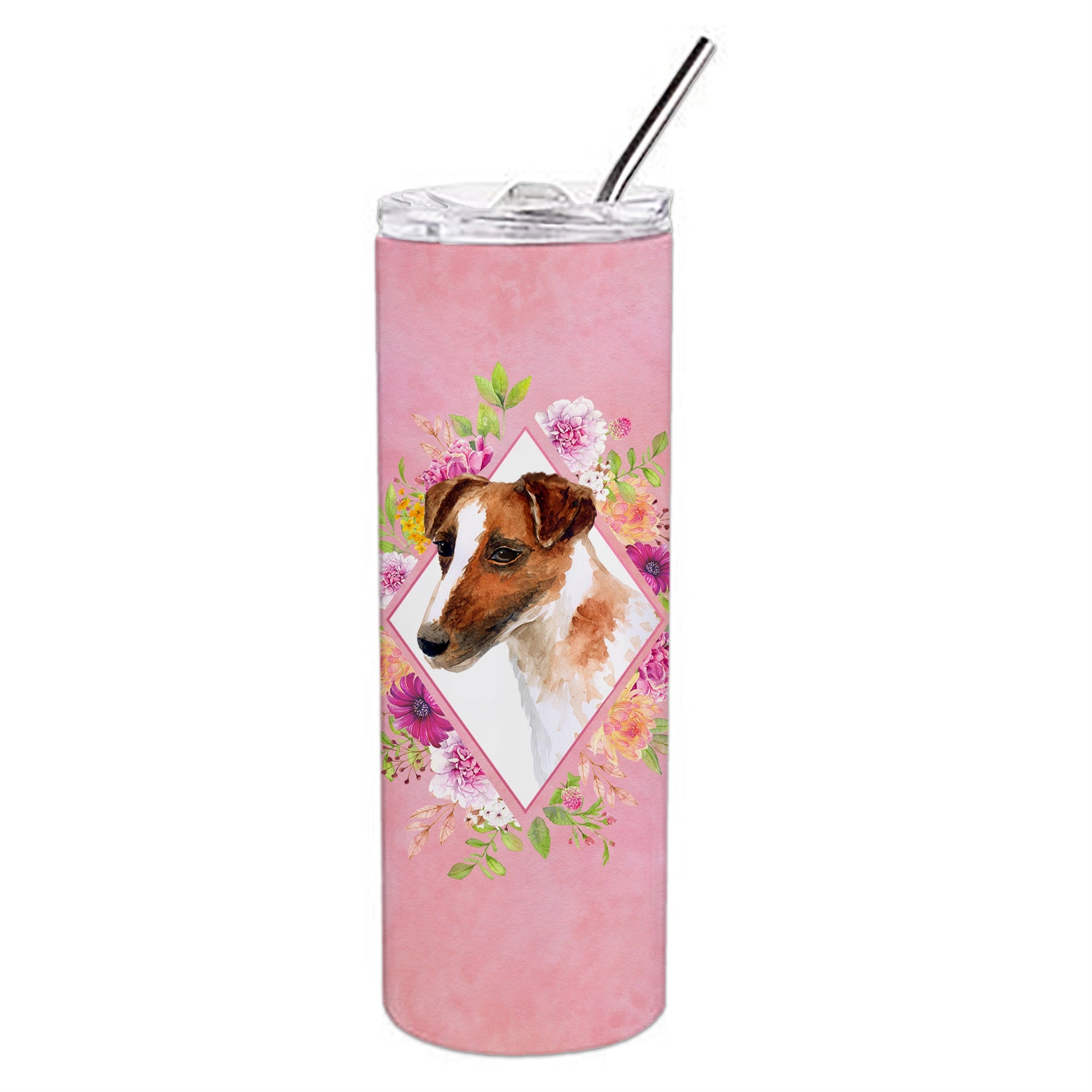 'Caroline'S Treasures Jack Russell Terrier Pink Flowers Double Walled Stainless Steel 20 Oz Skinny Travel-Insulated-Tumblers, M
