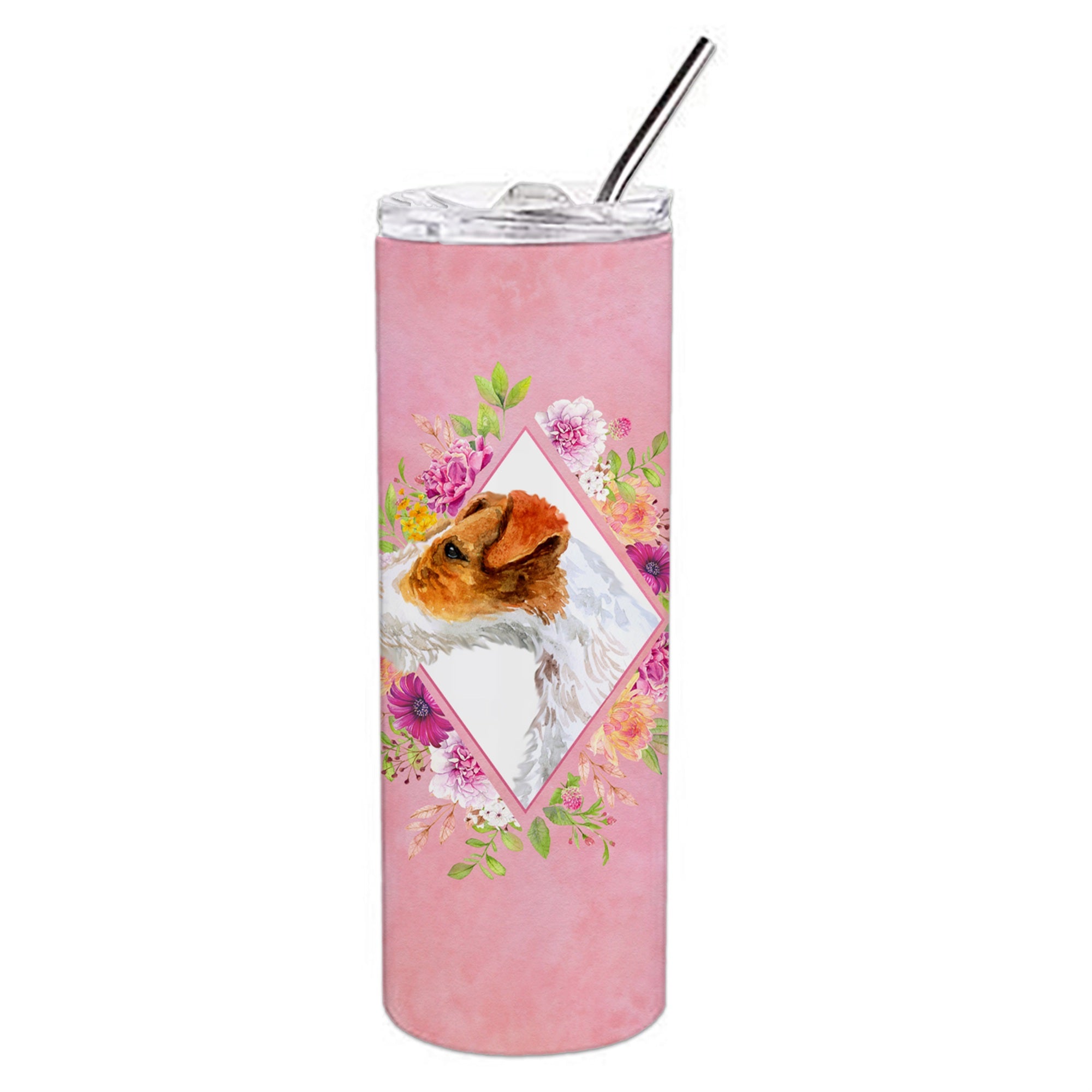 'Caroline'S Treasures Jack Russell #2 Pink Flowers Stainless Steel 20 Oz Skinny Travel-Insulated-Tumblers, Multicolor''