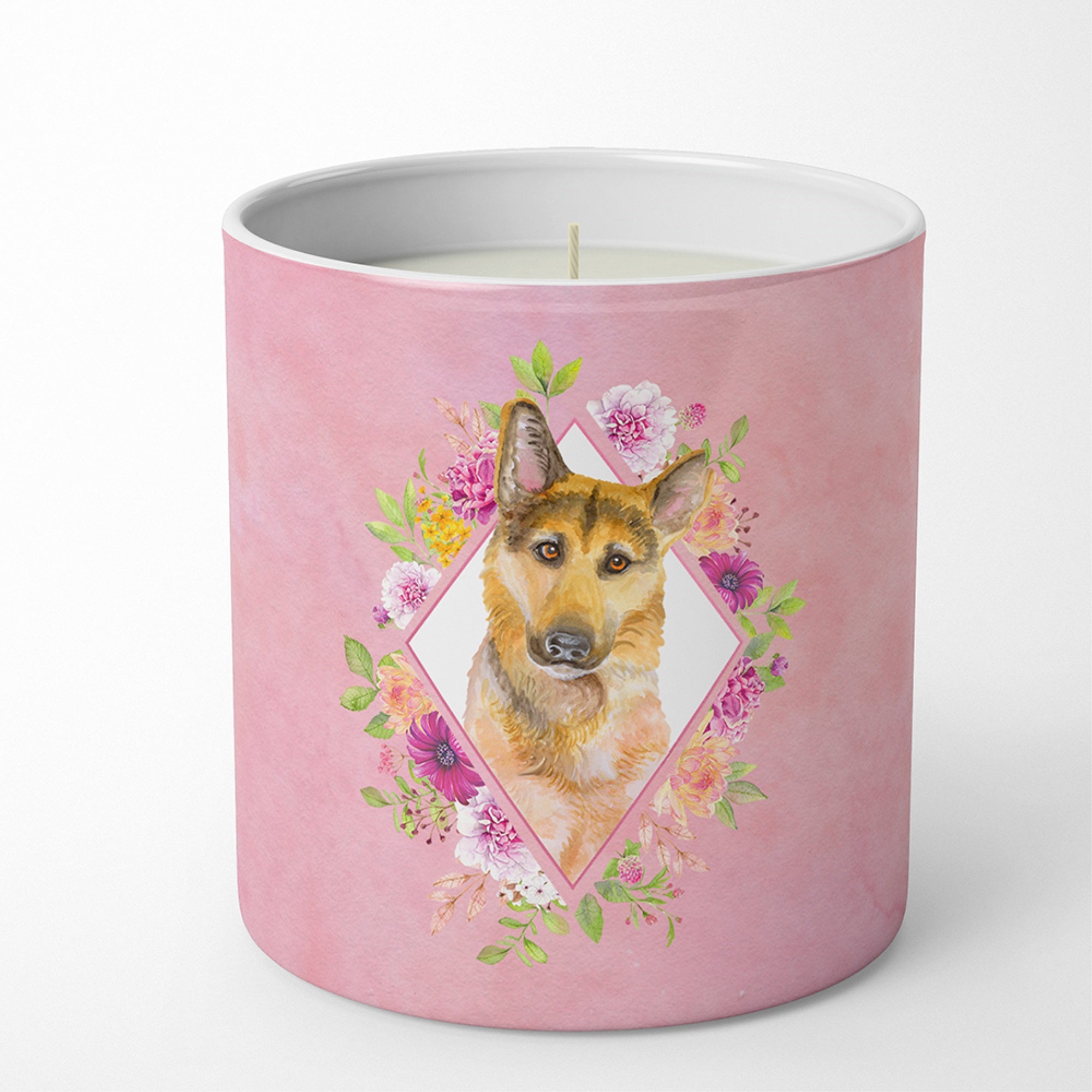 German Shepherd #2 Pink Flowers 10 oz Decorative Soy Candle CK4147CDL