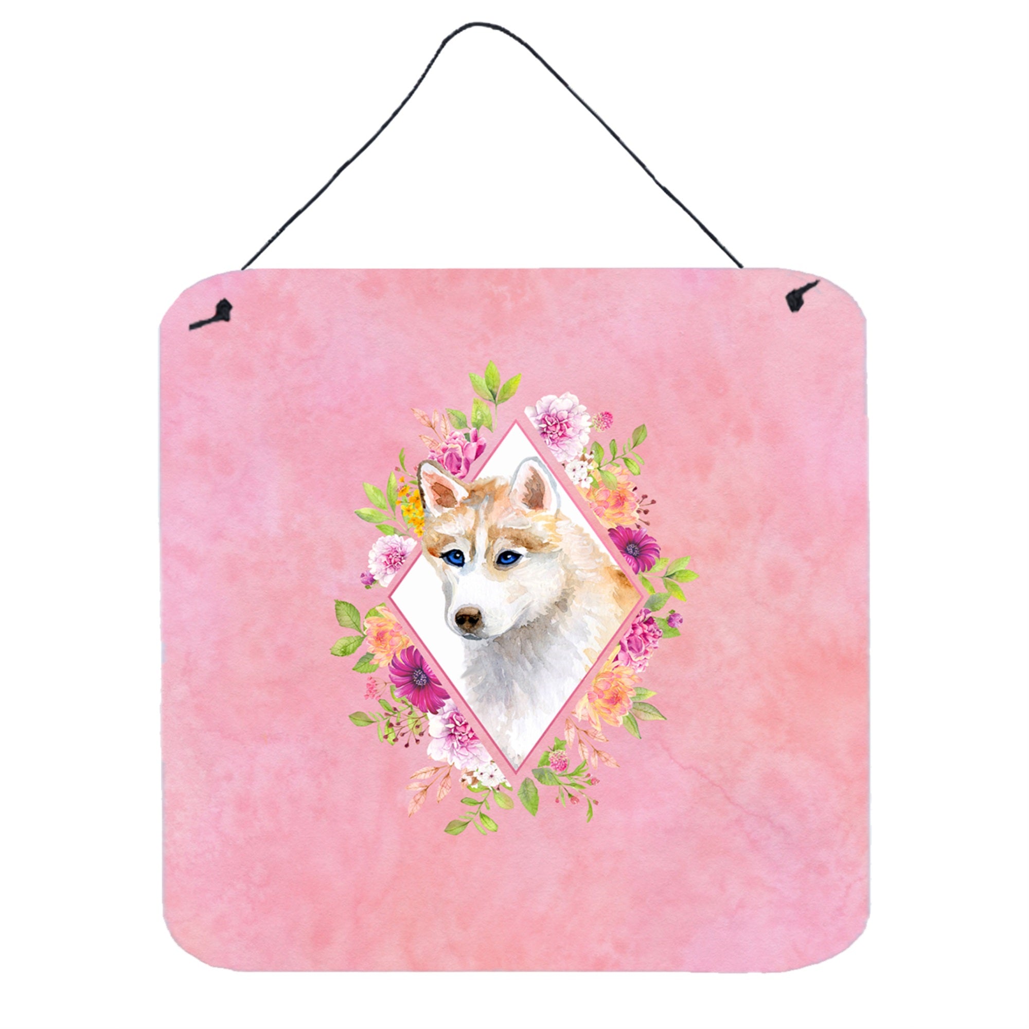 'Caroline'S Treasures Red Siberian Husky Pink Flowers Door Hanging Prints Wall-Decor, Multicolor''