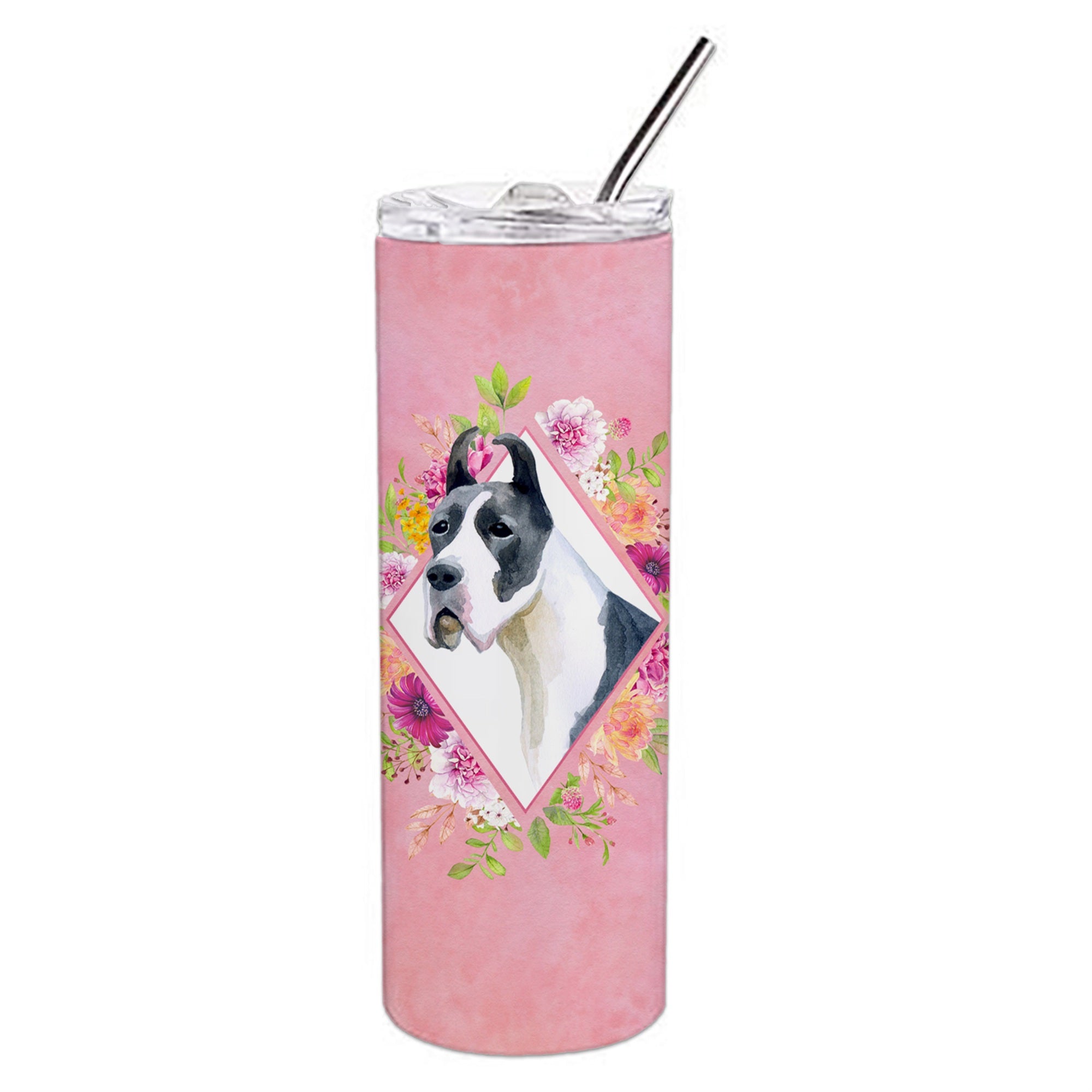 'Caroline'S Treasures Dane Pink Flowers Double Walled Stainless Steel 20 Oz Skinny Travel-Insulated-Tumblers, Multicolor''