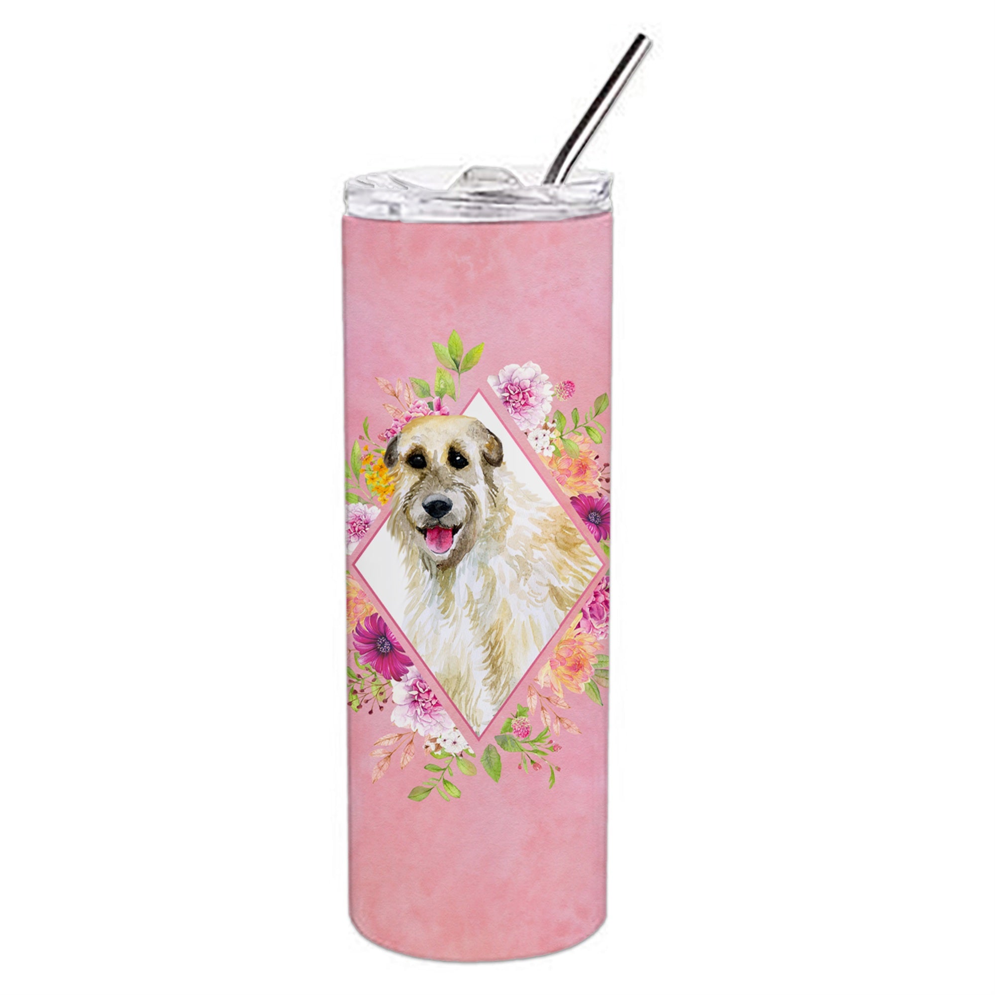 'Caroline'S Treasures Irish Wolfhound Pink Flowers Double Walled Stainless Steel 20 Oz Skinny Travel-Insulated-Tumblers, Multic