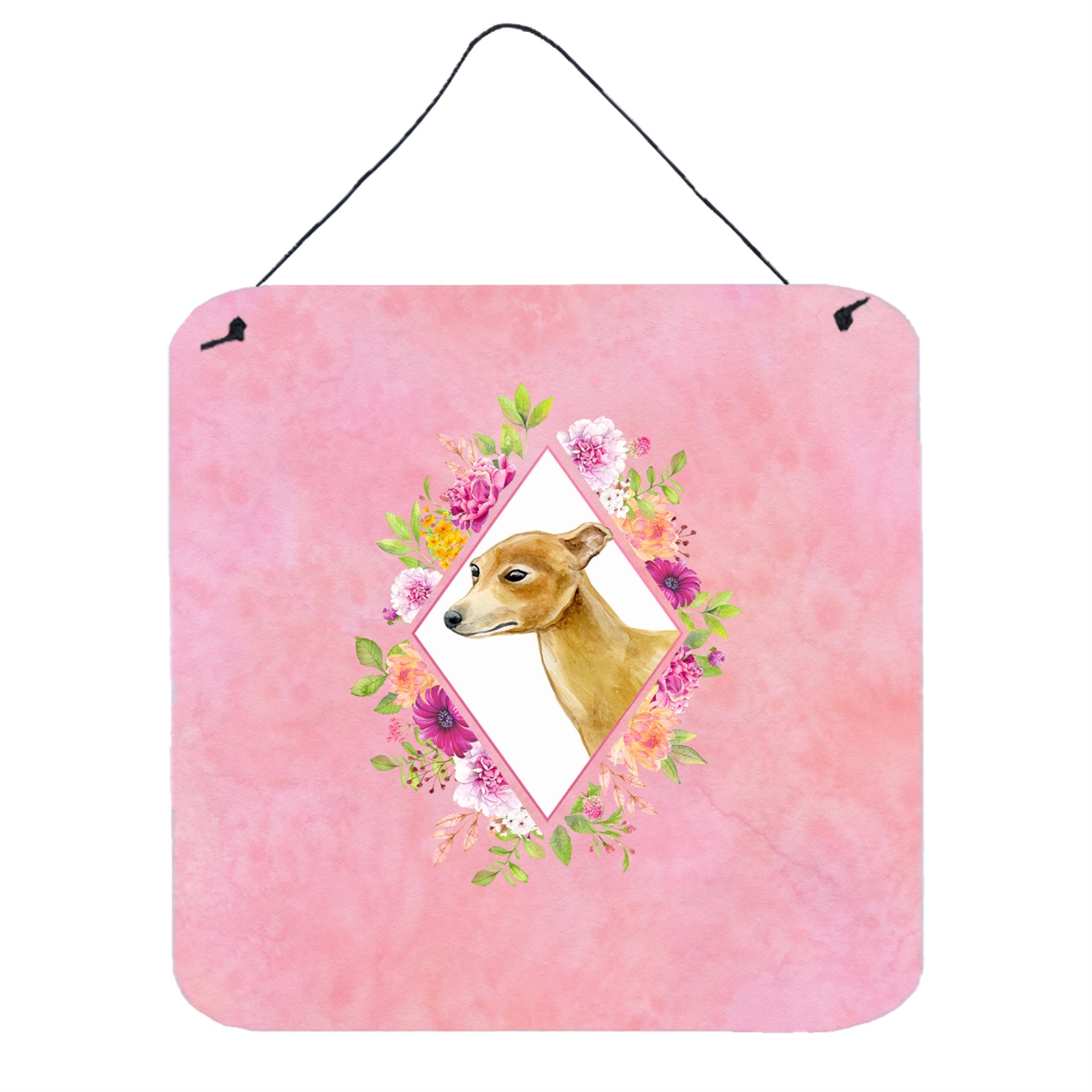'Caroline'S Treasures Italian Greyhound Pink Flowers Door Hanging Prints Wall-Decor, Multicolor''