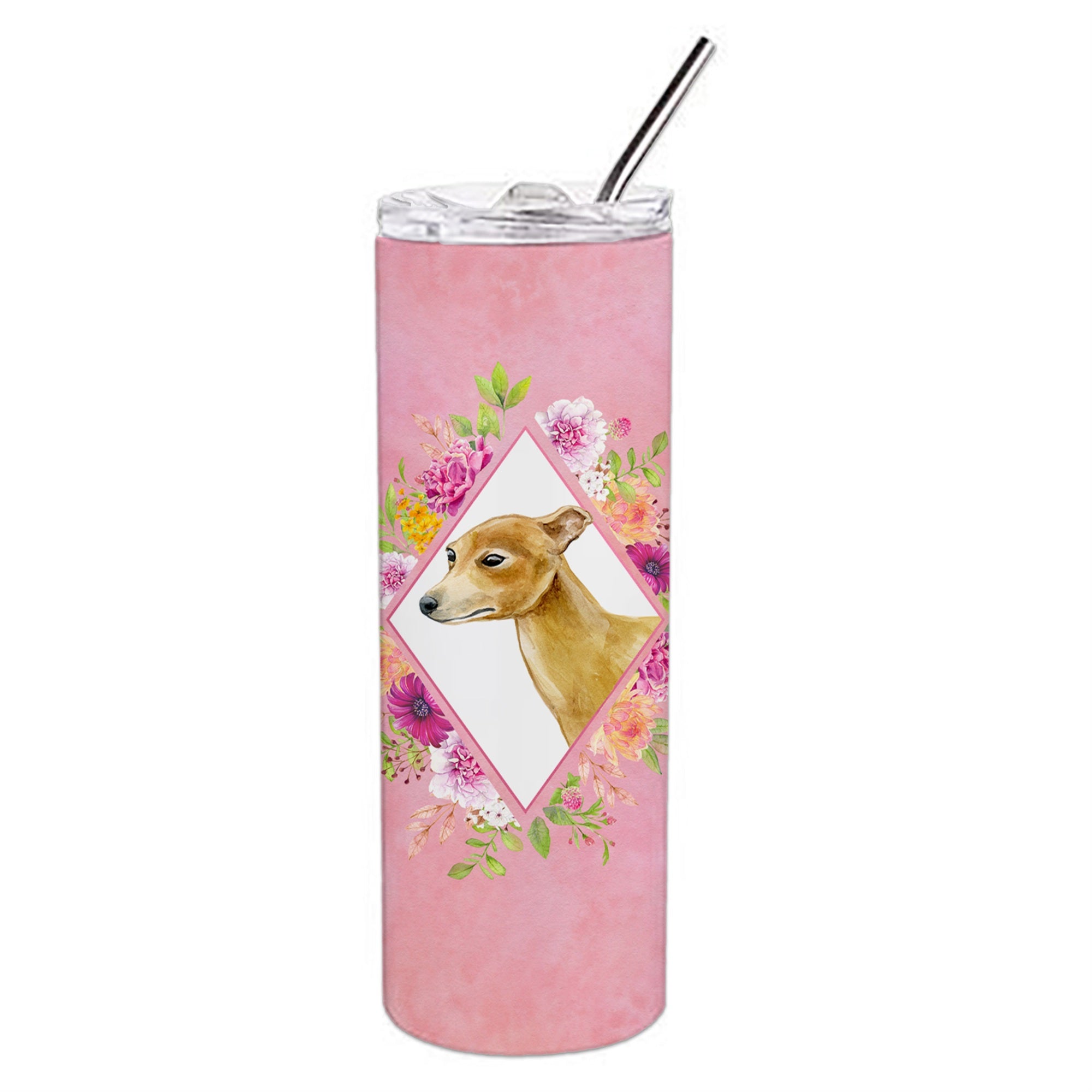 'Caroline'S Treasures Italian Greyhound Pink Flowers Double Walled Stainless Steel 20 Oz Skinny Travel-Insulated-Tumblers, Mult