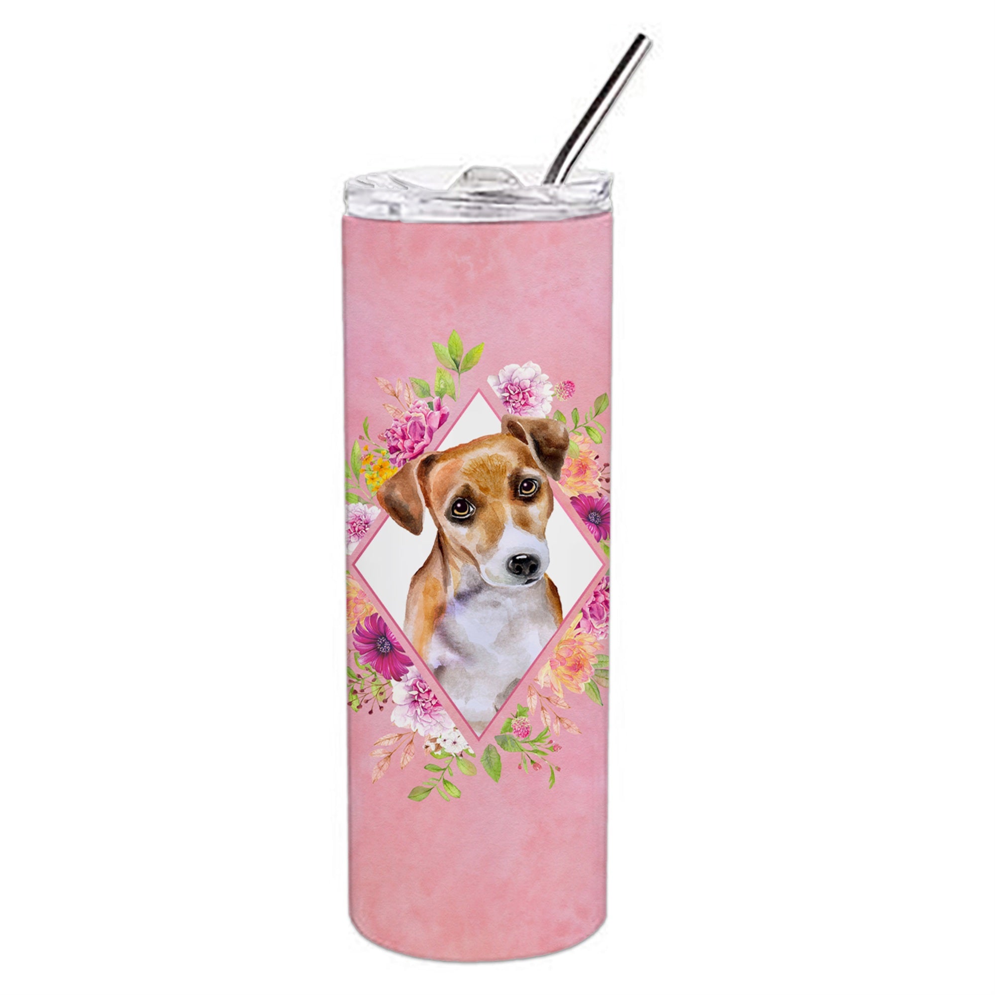 'Caroline'S Treasures Jack Russell #1 Pink Flowers Stainless Steel 20 Oz Skinny Travel-Insulated-Tumblers, Multicolor''
