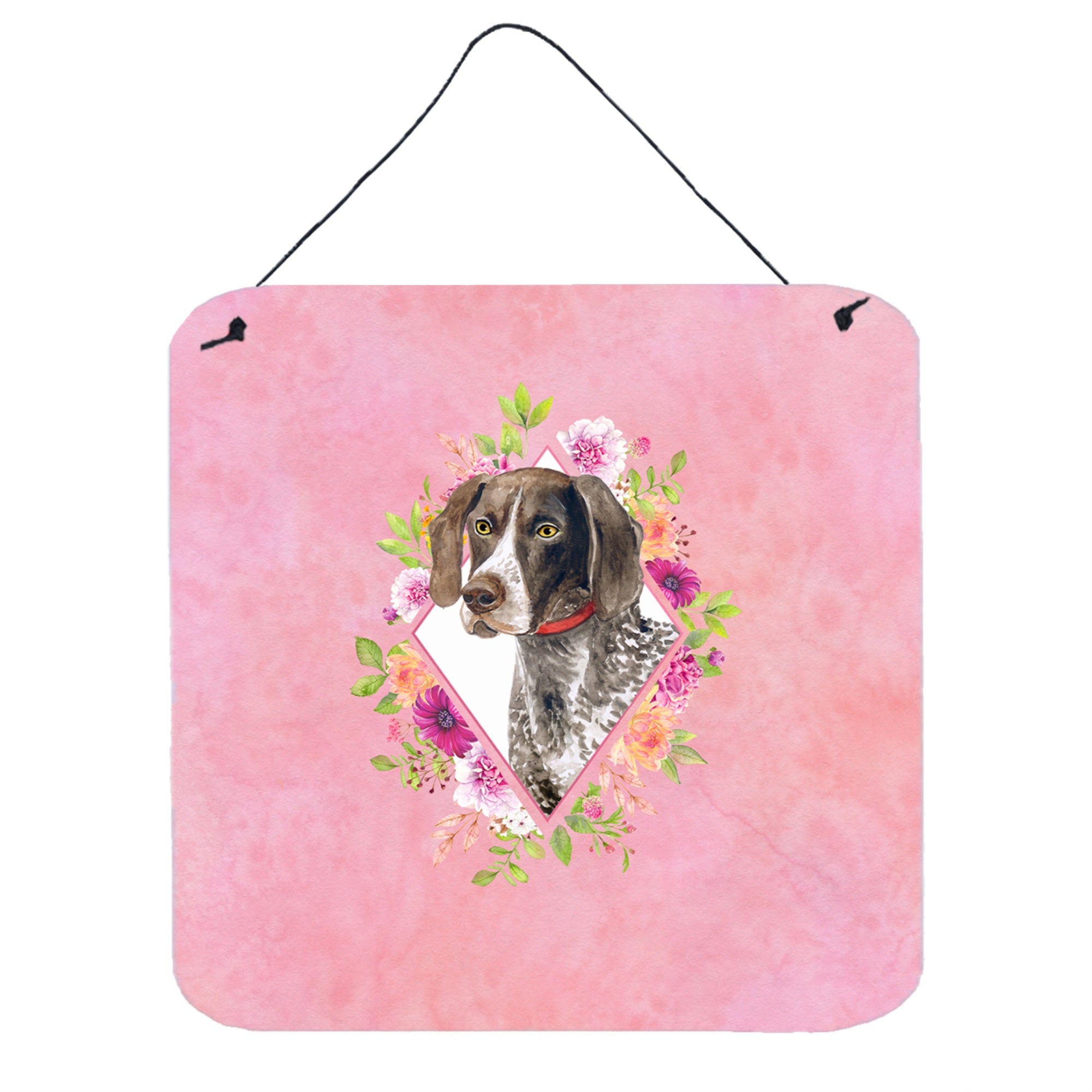 'Caroline'S Treasures German Shorthaired Pointer Pink Flowers Door Hanging Prints Wall-Decor, Multicolor''