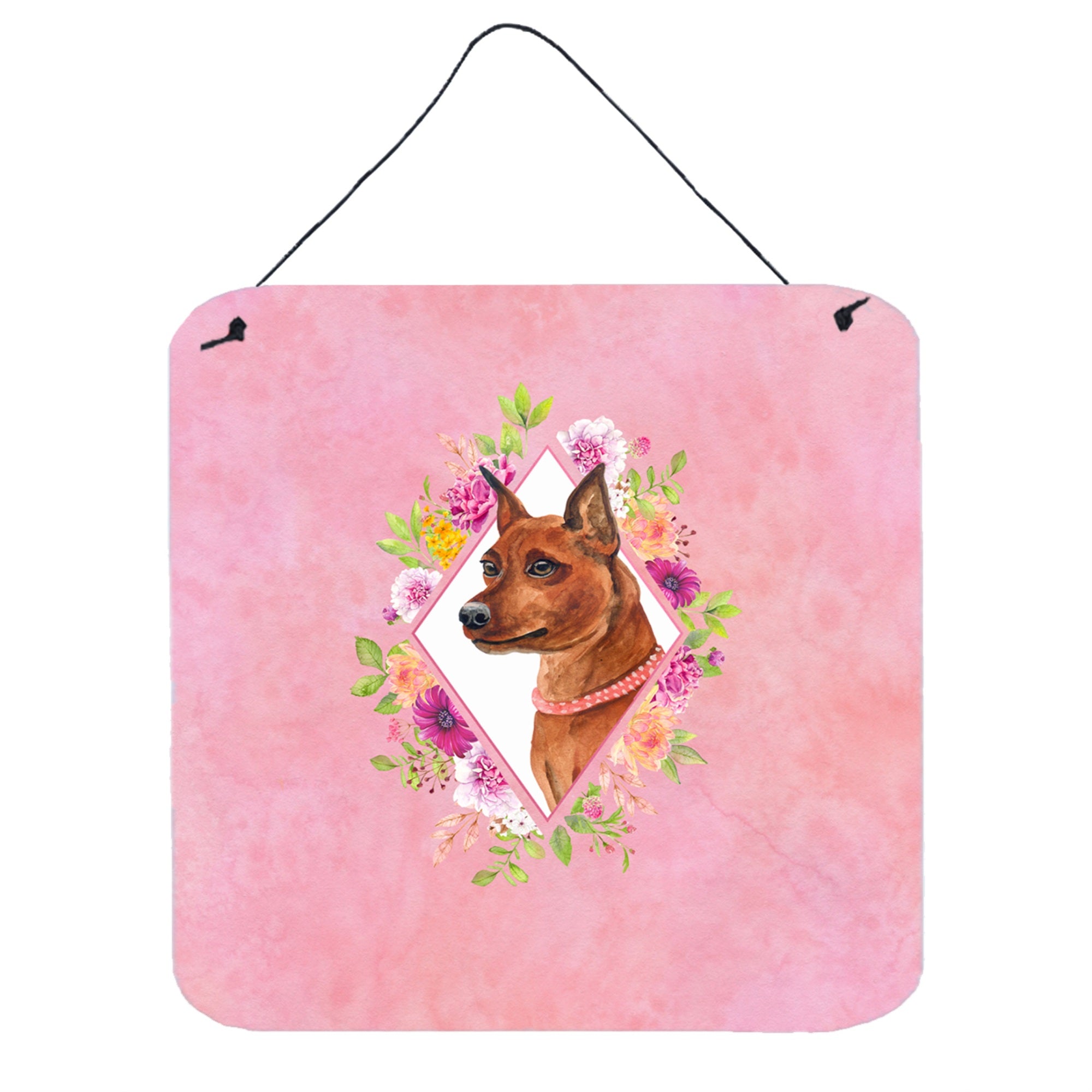 'Caroline'S Treasures Miniature Pinscher Pink Flowers Door Hanging Prints Wall-Decor, Multicolor''