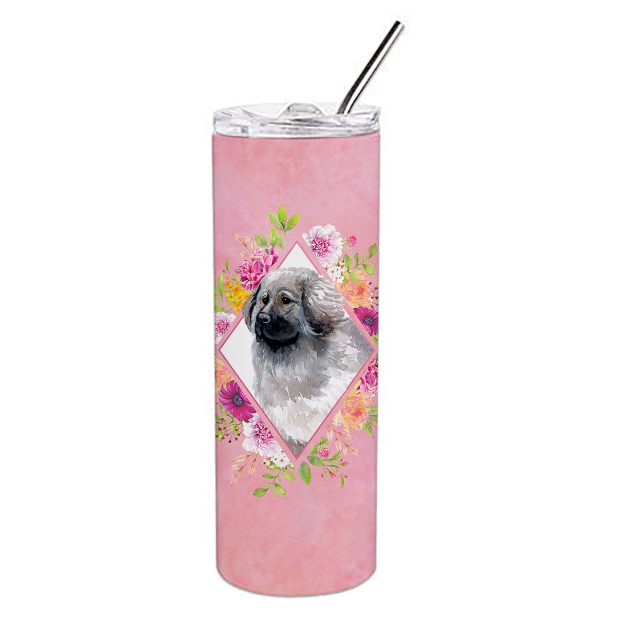 'Caroline'S Treasures Moscow Watchdog Pink Flowers Double Walled Stainless Steel 20 Oz Skinny Travel-Insulated-Tumblers, Multic