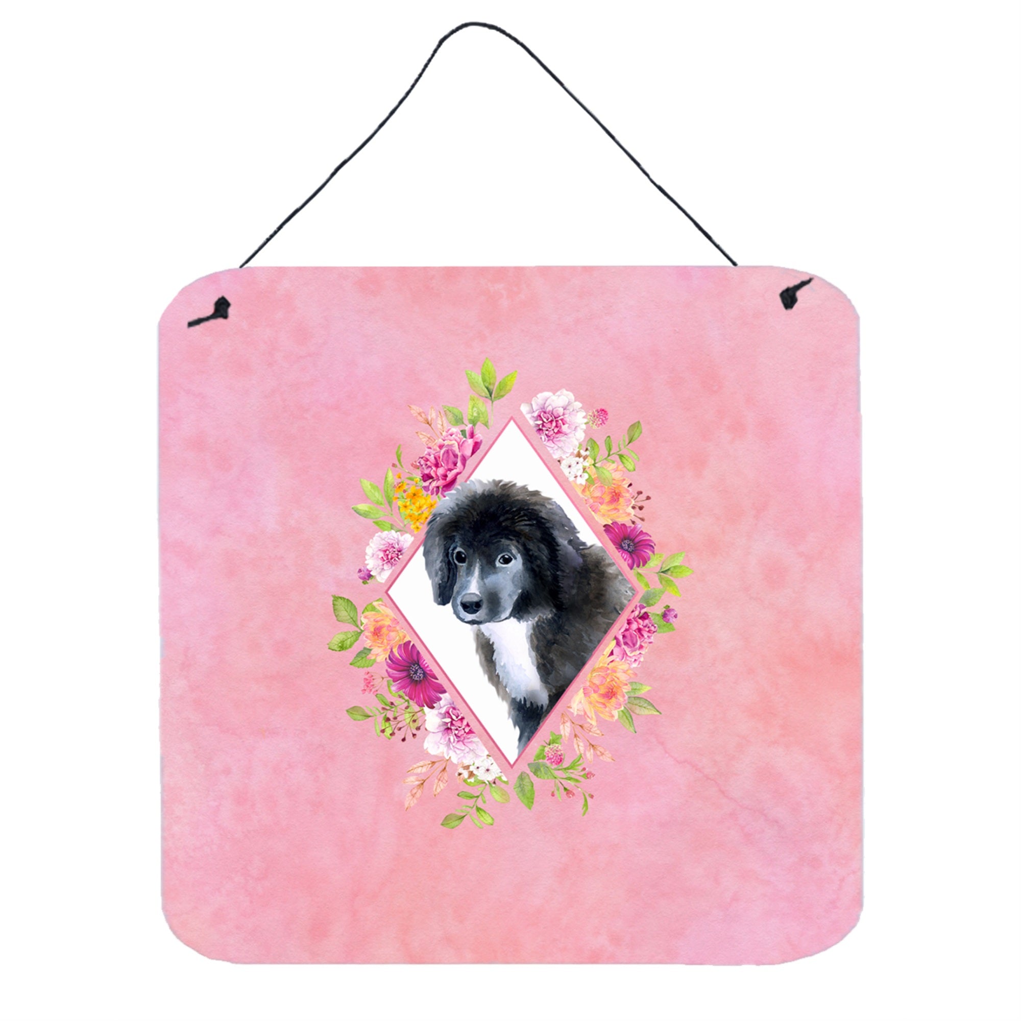 'Caroline'S Treasures Newfoundland Puppy Pink Flowers Door Hanging Prints Wall-Decor, Multicolor''