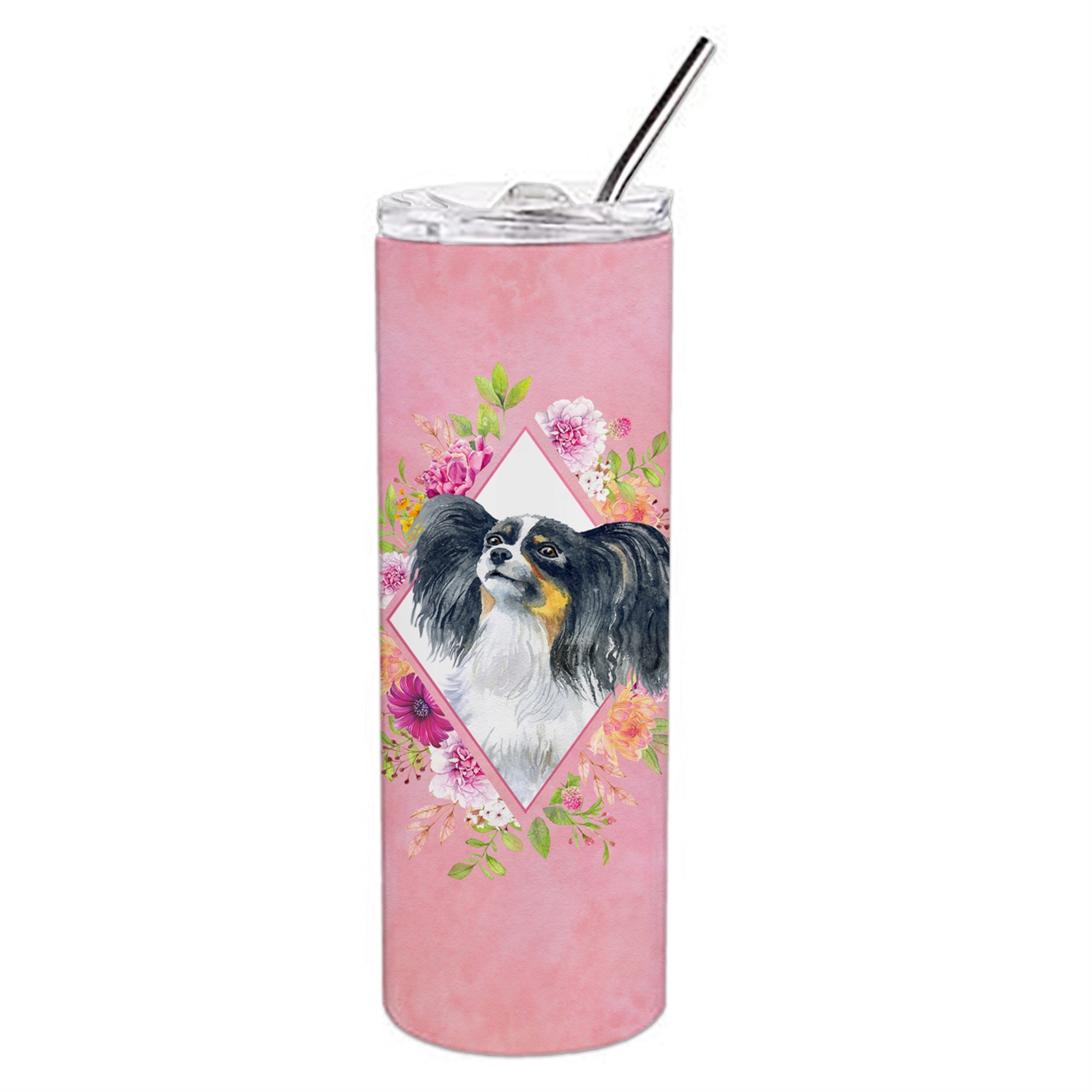 'Caroline'S Treasures Papillon Pink Flowers Double Walled Stainless Steel 20 Oz Skinny Travel-Insulated-Tumblers, Multicolor''