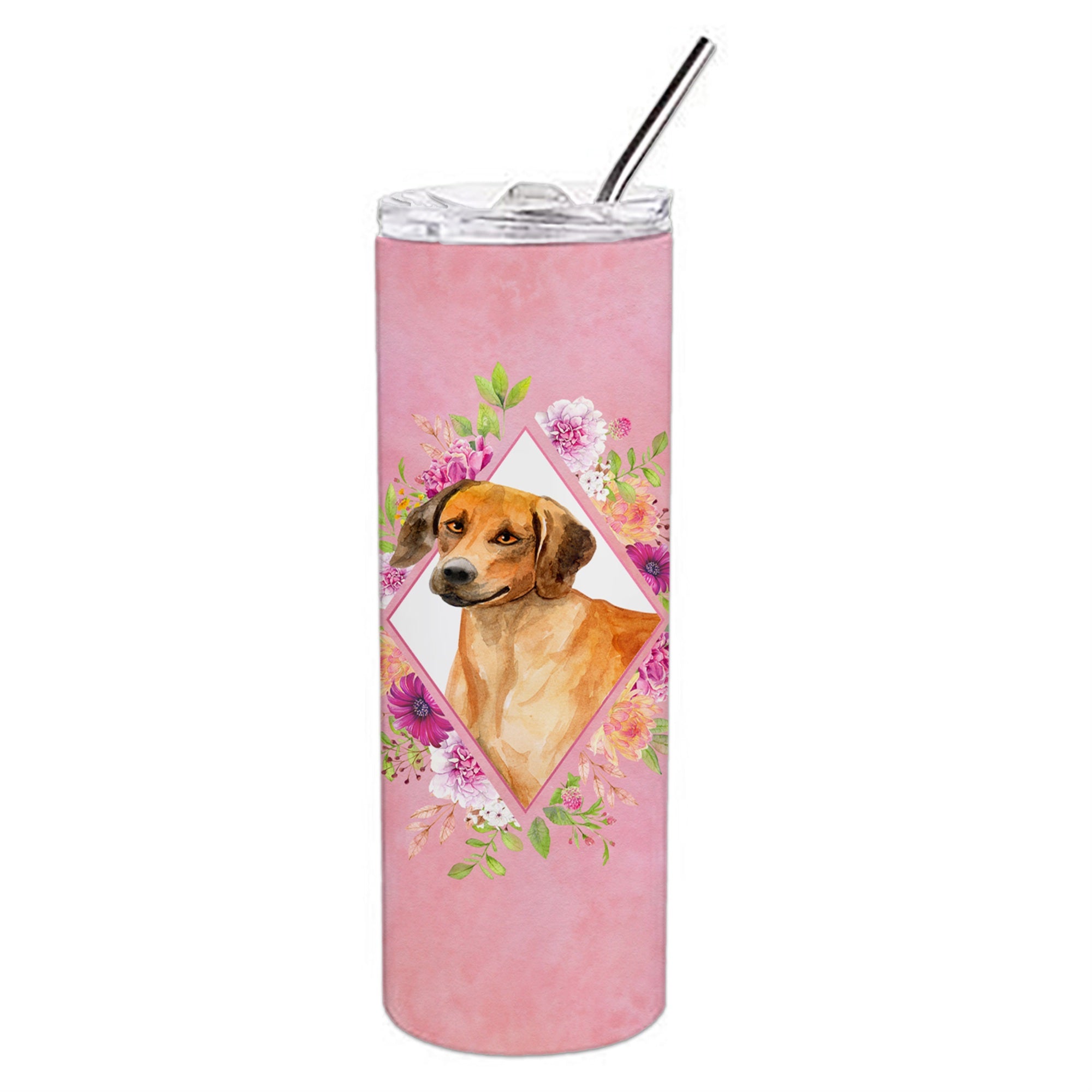 'Caroline'S Treasures Rhodesian Ridgeback Pink Flowers Double Walled Stainless Steel 20 Oz Skinny Travel-Insulated-Tumblers, Mu