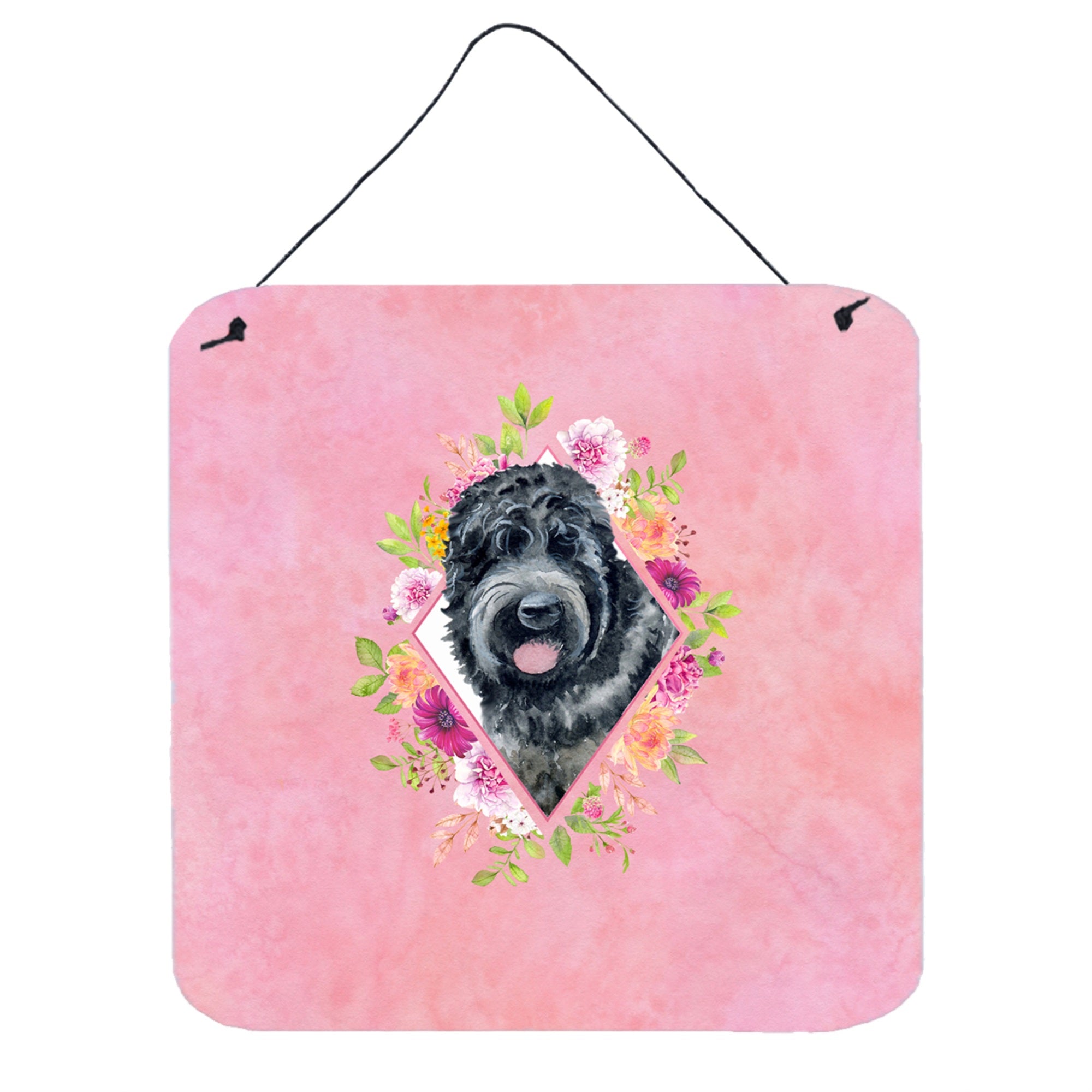 'Caroline'S Treasures Russian Black Terrier Pink Flowers Door Hanging Prints Wall-Decor, Multicolor''