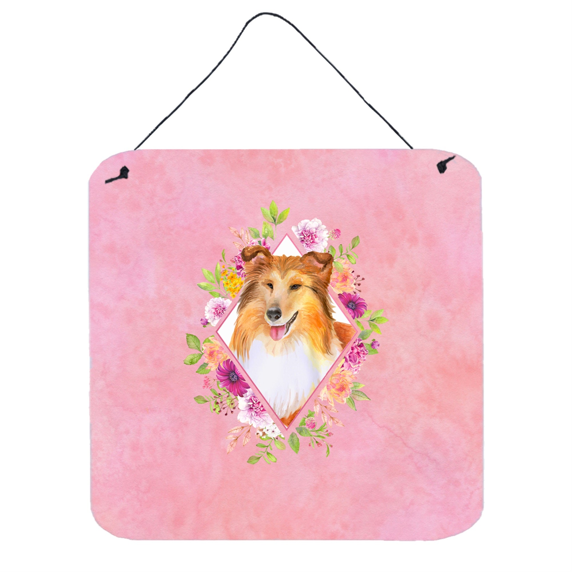 'Caroline'S Treasures Sheltie Shetland Sheepdog Pink Flowers Door Hanging Prints Wall-Decor, Multicolor''