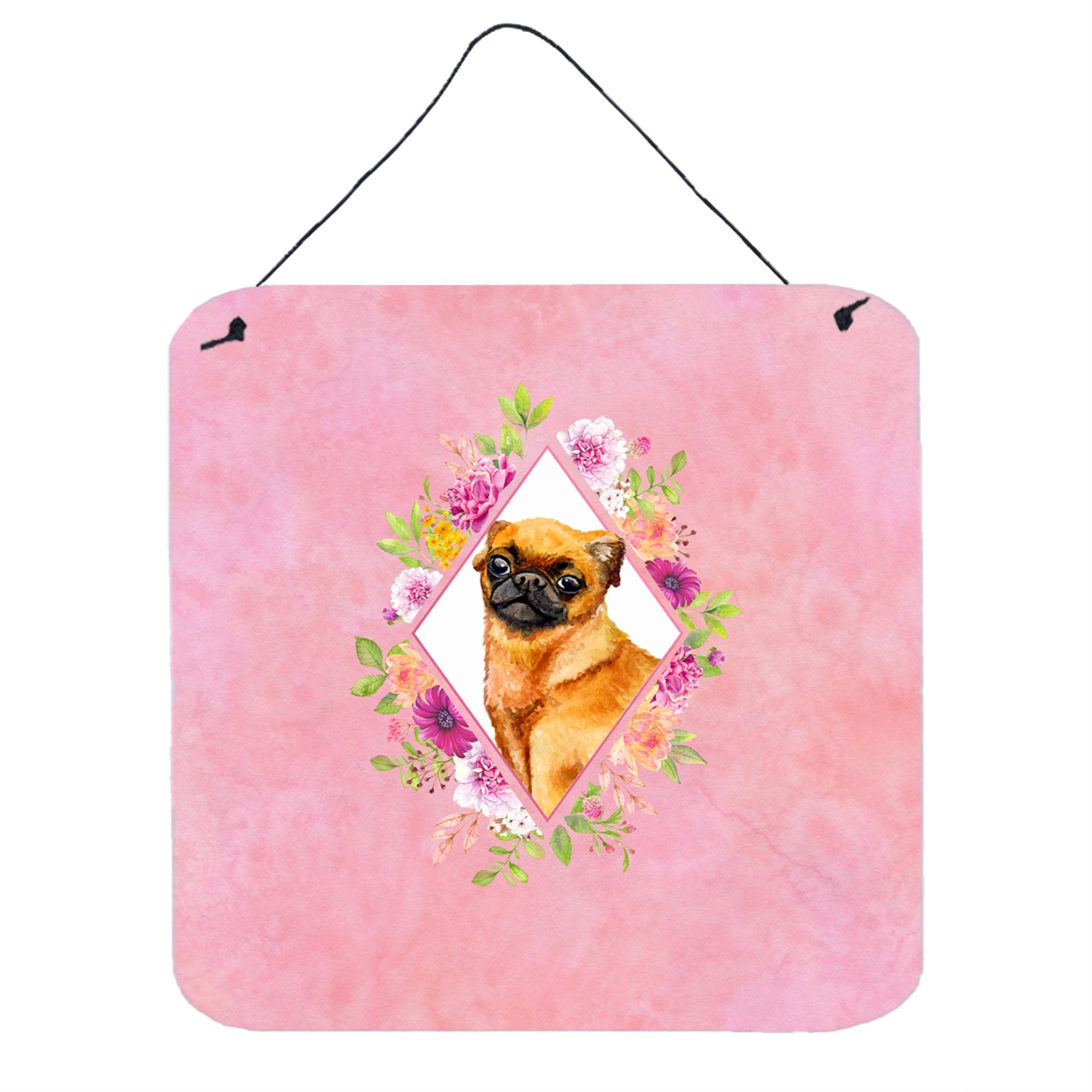 'Caroline'S Treasures Brabant Griffon Pink Flowers Door Hanging Prints Wall-Decor, Multicolor''