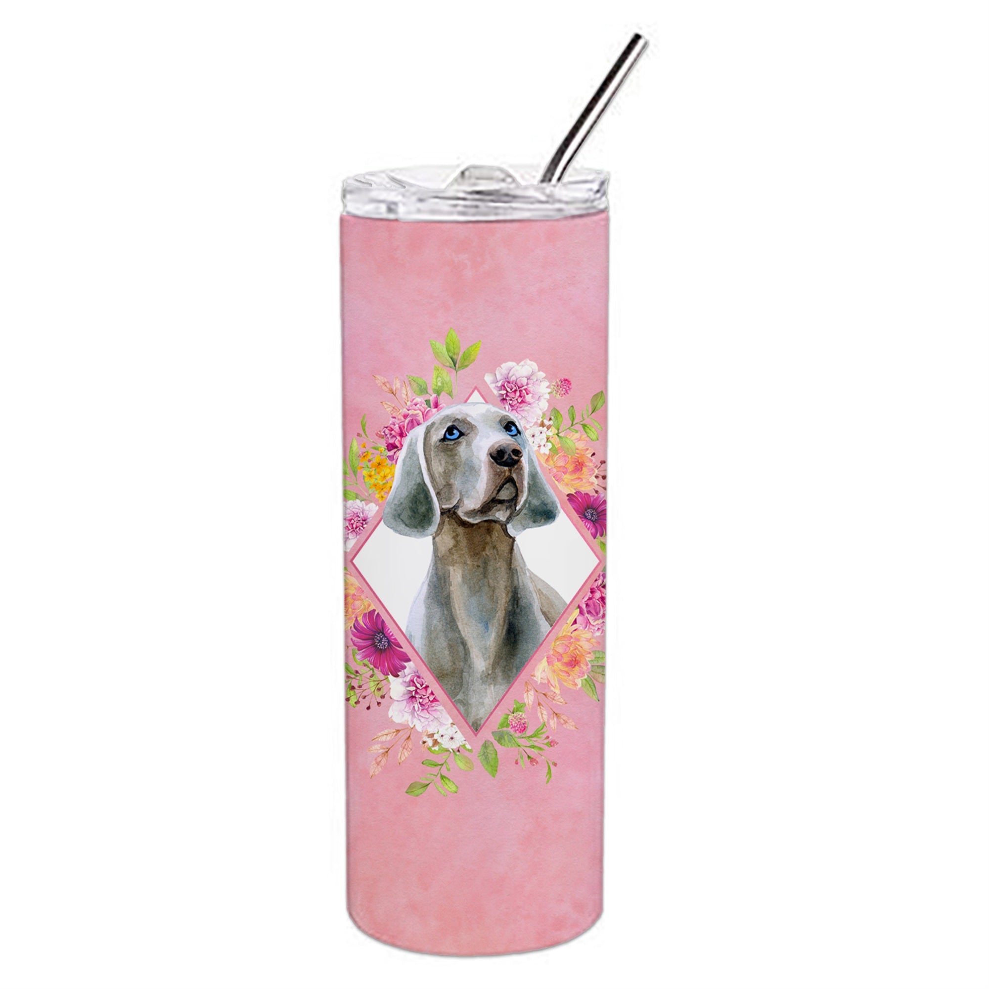 'Caroline'S Treasures Weimaraner Pink Flowers Double Walled Stainless Steel 20 Oz Skinny Travel-Insulated-Tumblers, Multicolor'