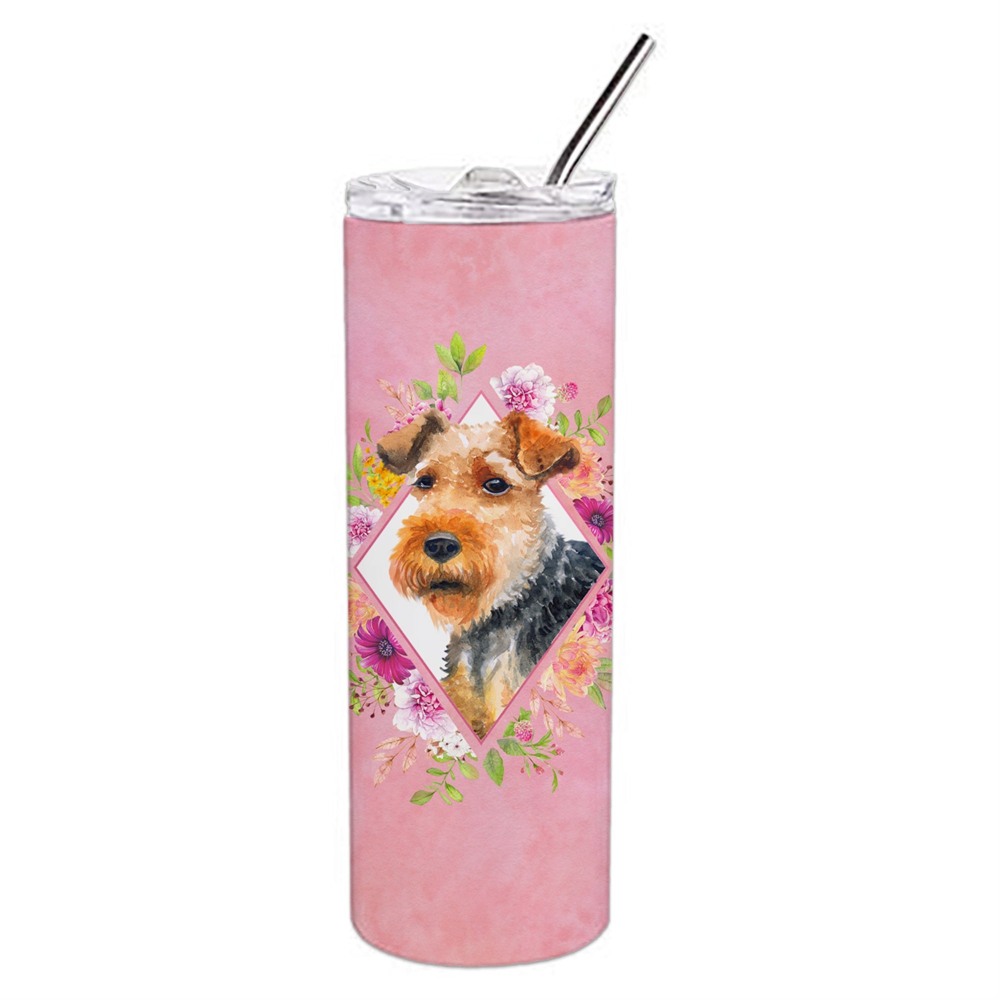 'Caroline'S Treasures Welsh Terrier Pink Flowers Double Walled Stainless Steel 20 Oz Skinny Travel-Insulated-Tumblers, Multicol