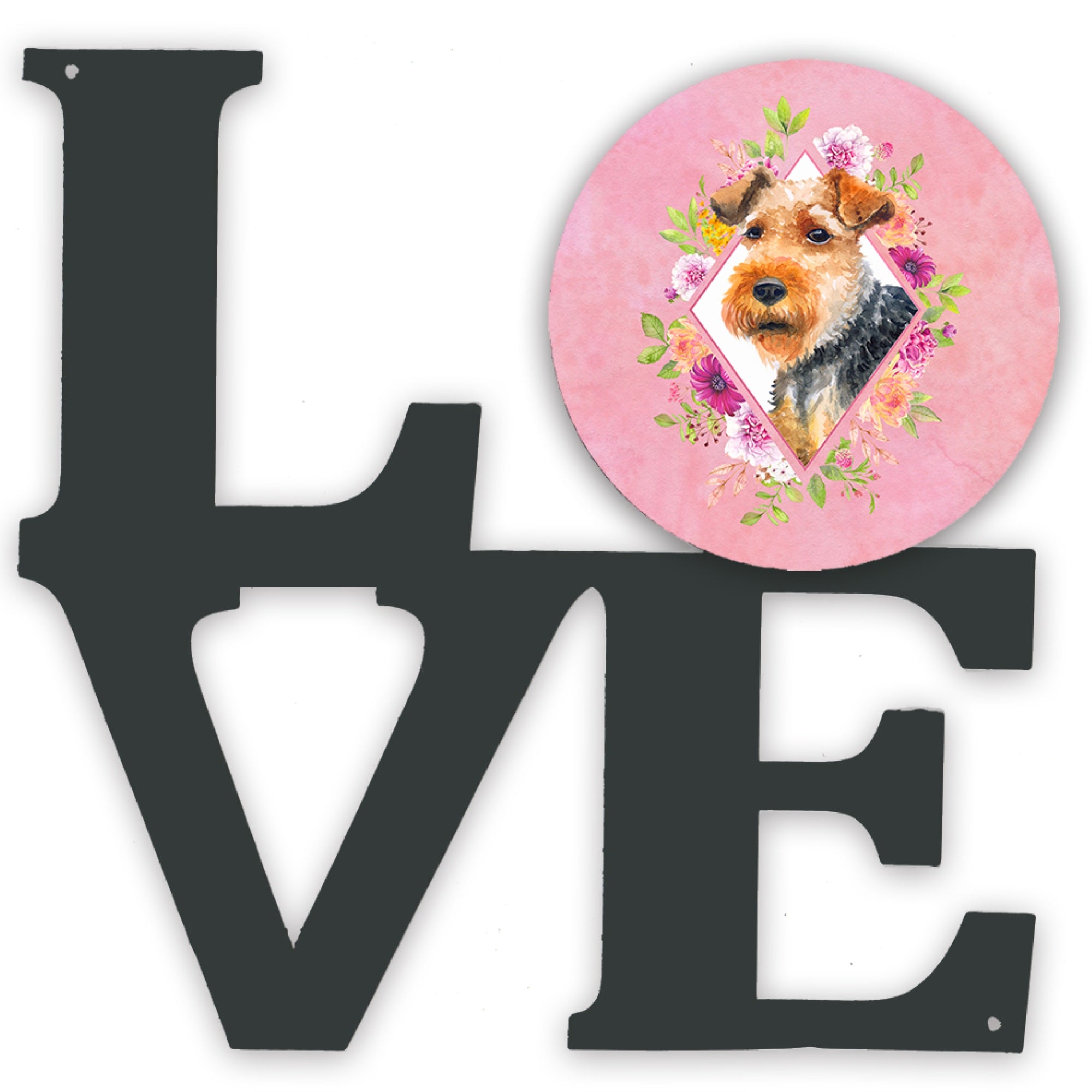 'Caroline'S Treasures Welsh Terrier Pink Flowers Metal Artwork Love Wall-Decor, Multicolor''