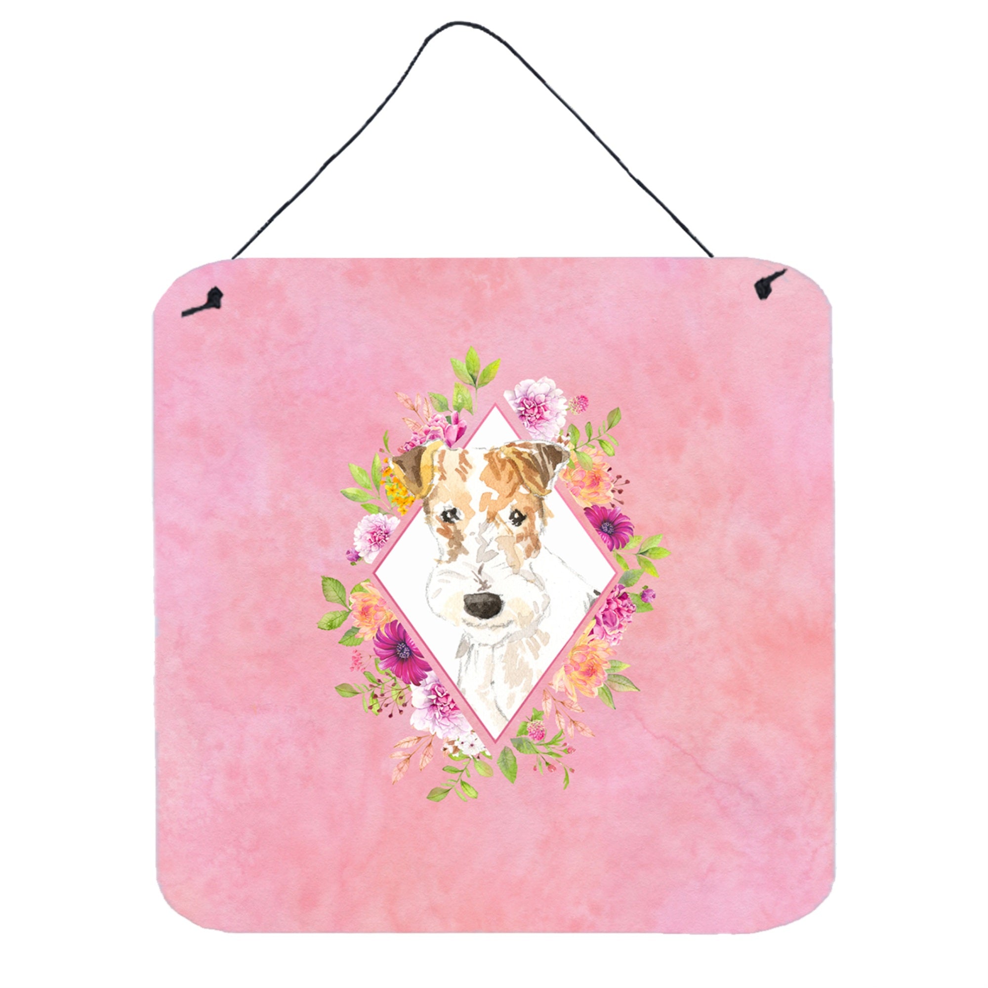 'Caroline'S Treasures Fox Terrier Pink Flowers Door Hanging Prints Wall-Decor, Multicolor''