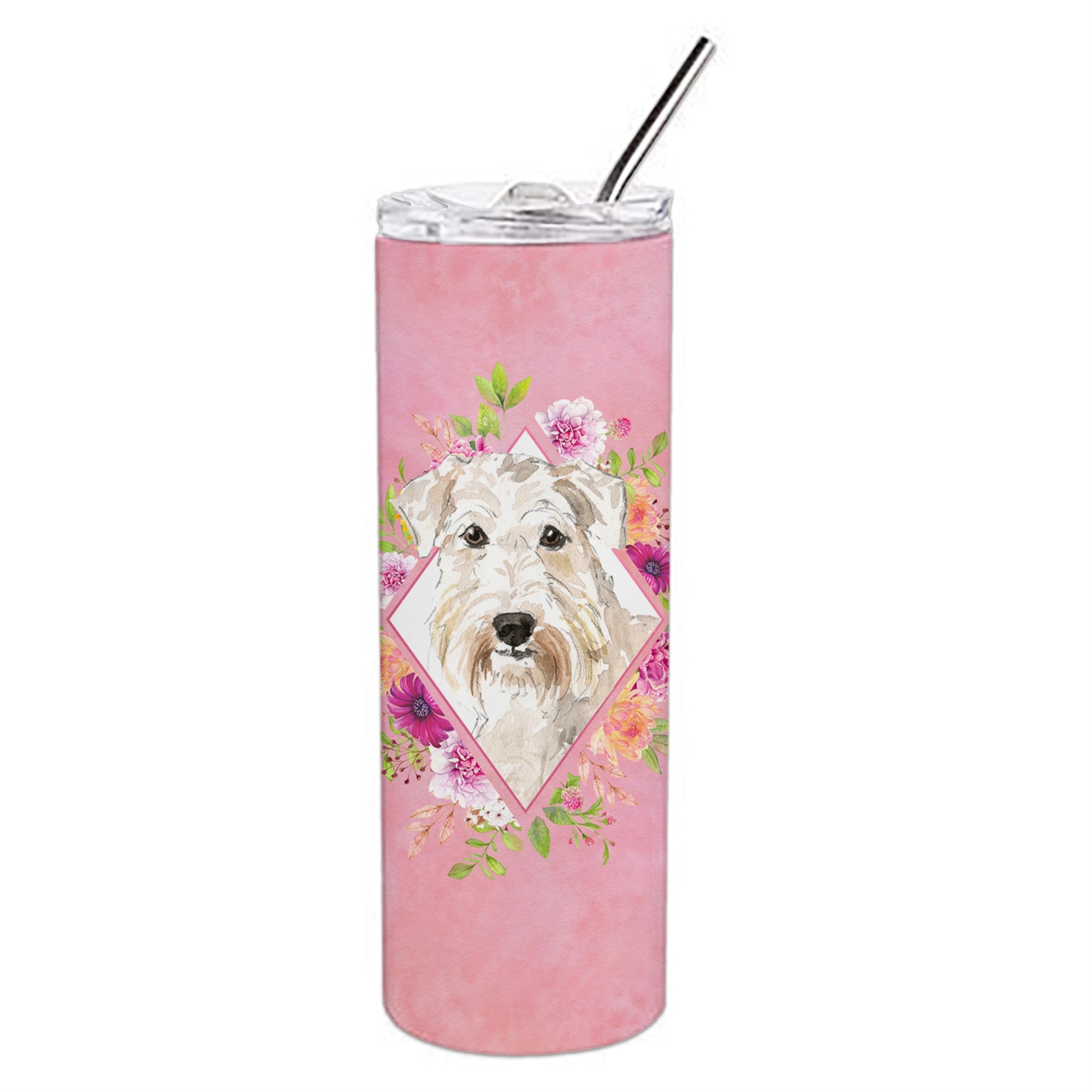'Caroline'S Treasures Wheaten Terrier Pink Flowers Double Walled Stainless Steel 20 Oz Skinny Travel-Insulated-Tumblers, Multic