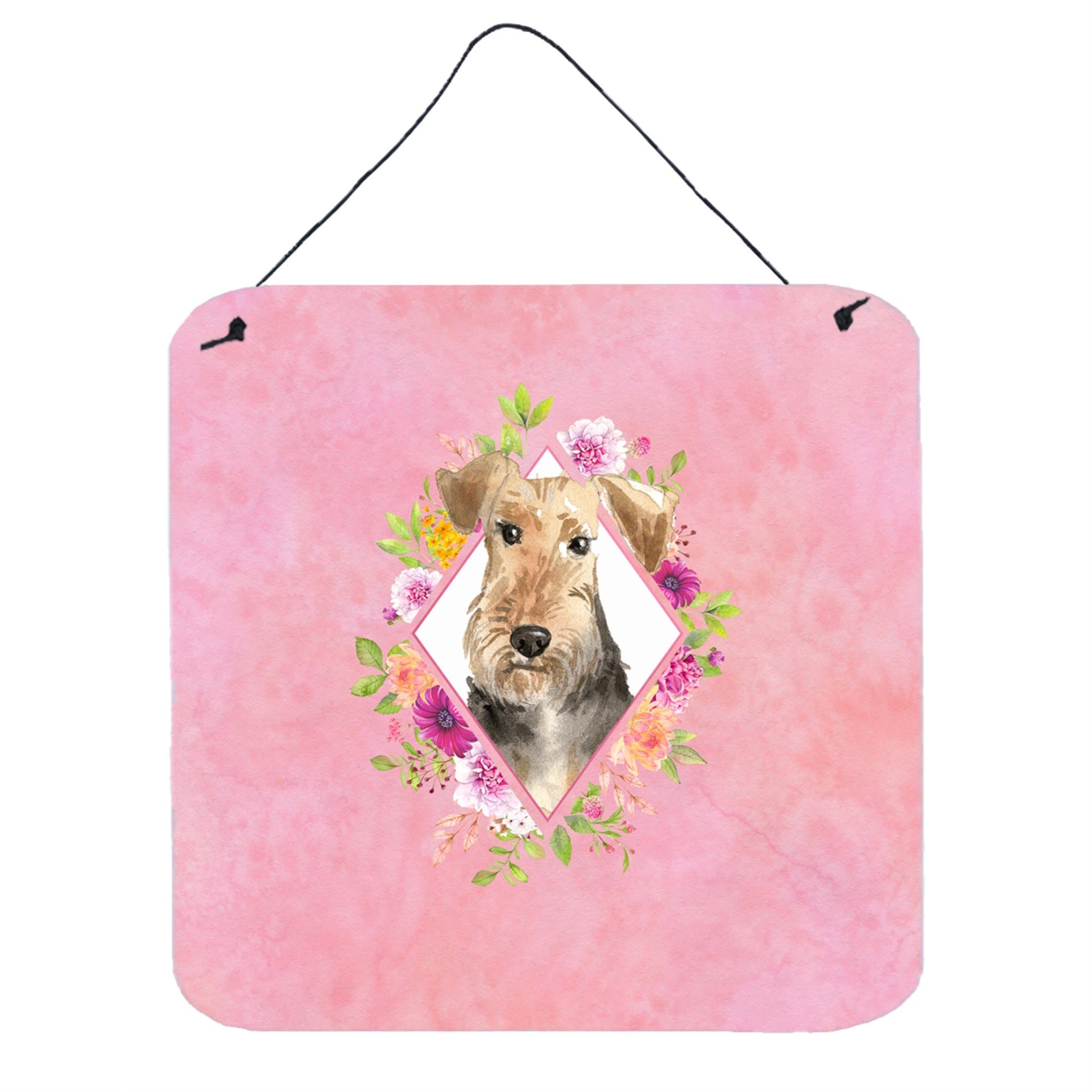 'Caroline'S Treasures Airedale Terrier Pink Flowers Door Hanging Prints Wall-Decor, Multicolor''