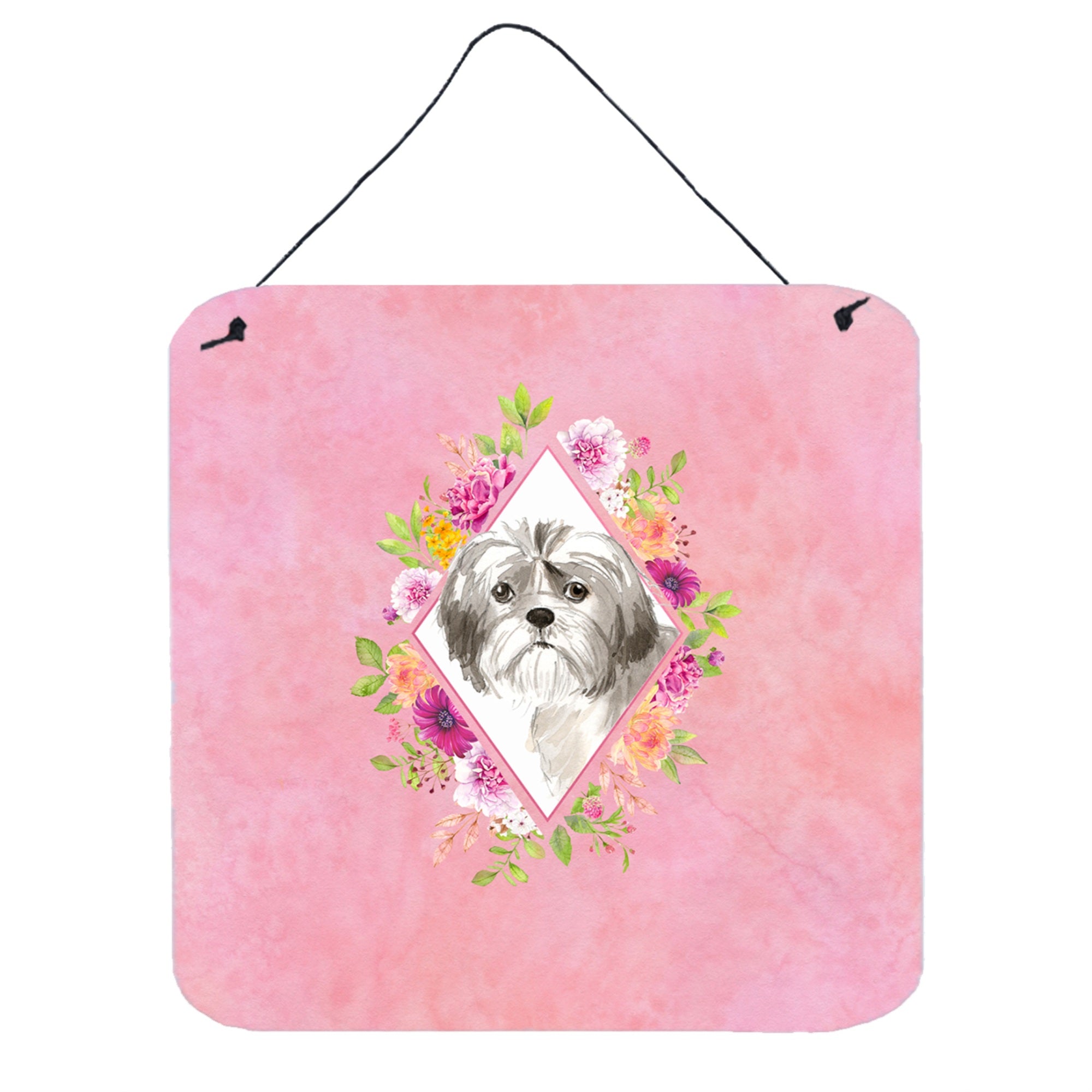 'Caroline'S Treasures Shih Tzu Puppy Pink Flowers Door Hanging Prints Wall-Decor, Multicolor''