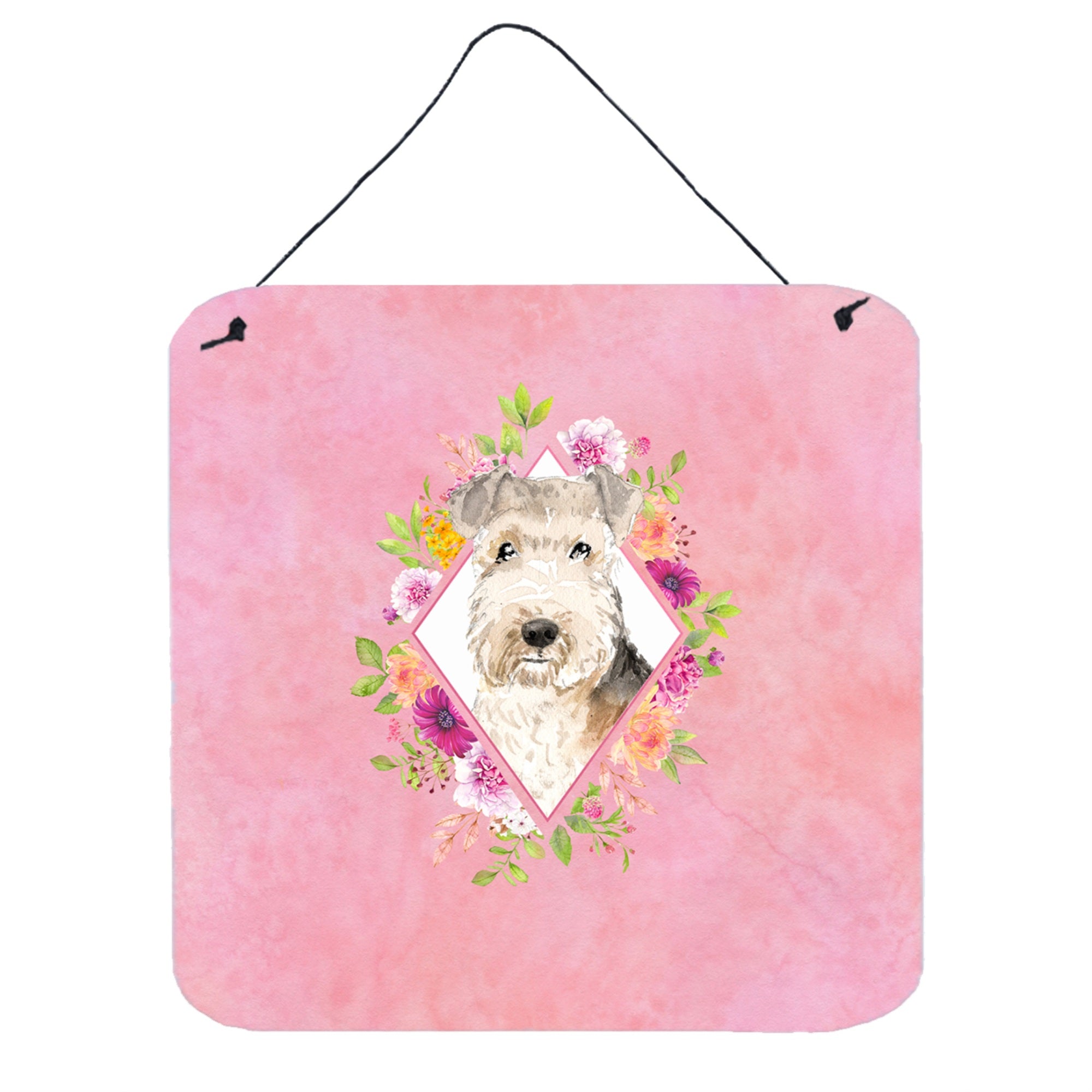 'Caroline'S Treasures Lakeland Terrier Pink Flowers Door Hanging Prints Wall-Decor, Multicolor''