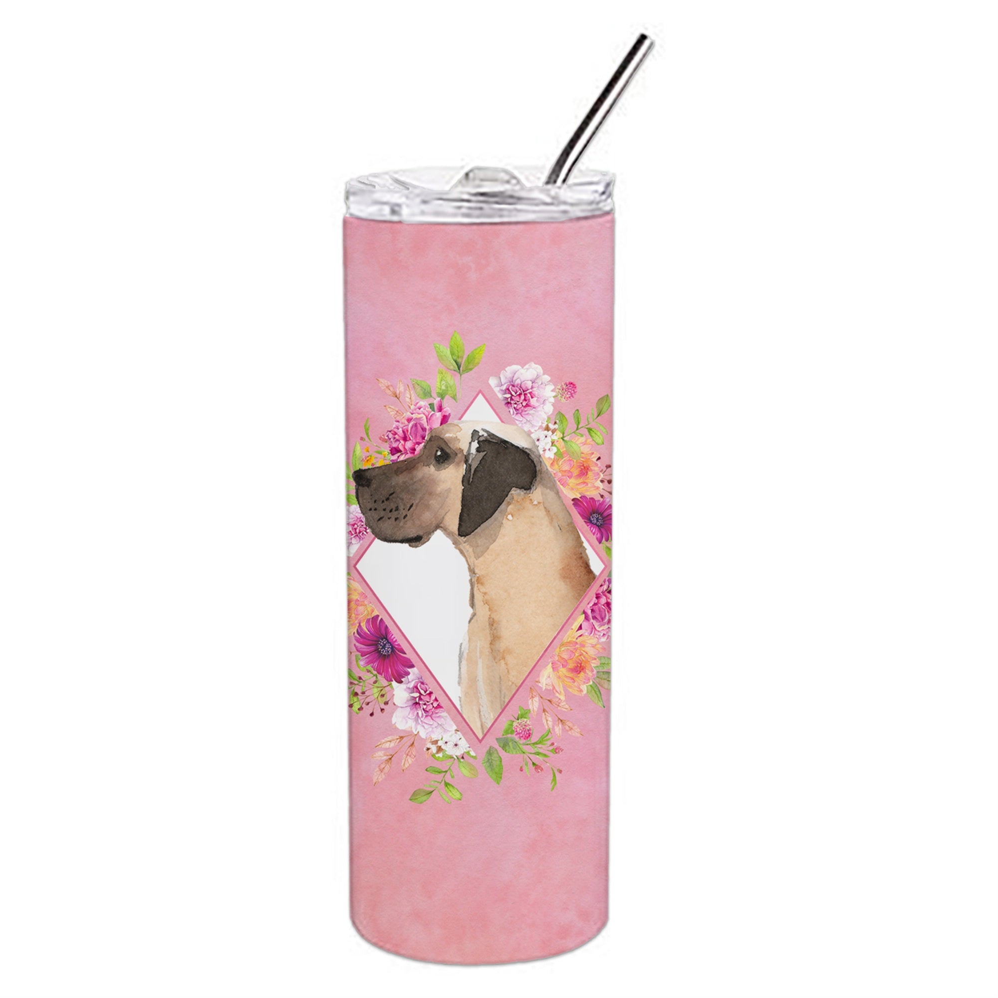 'Caroline'S Treasures Fawn Dane Pink Flowers Double Walled Stainless Steel 20 Oz Skinny Travel-Insulated-Tumblers, Multicolor''