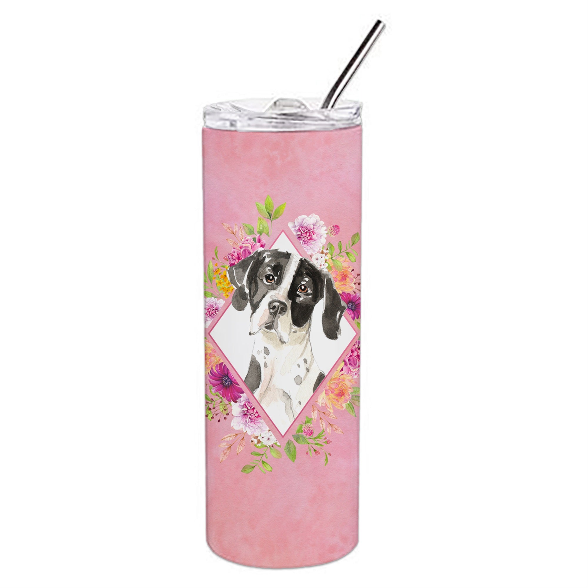 'Caroline'S Treasures English Pointer Pink Flowers Double Walled Stainless Steel 20 Oz Skinny Travel-Insulated-Tumblers, Multic