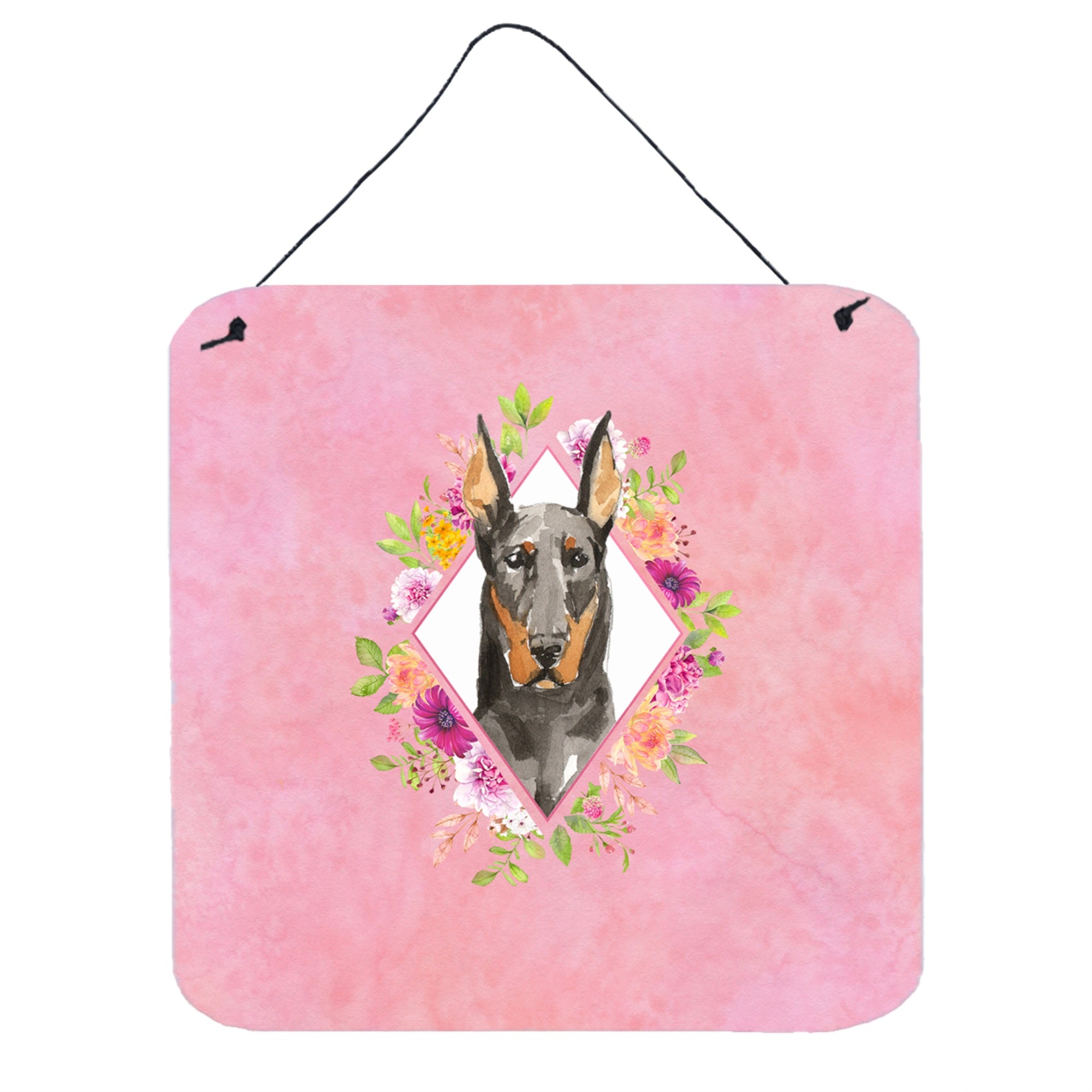'Caroline'S Treasures Doberman Pinsher Pink Flowers Door Hanging Prints Wall-Decor, Multicolor''