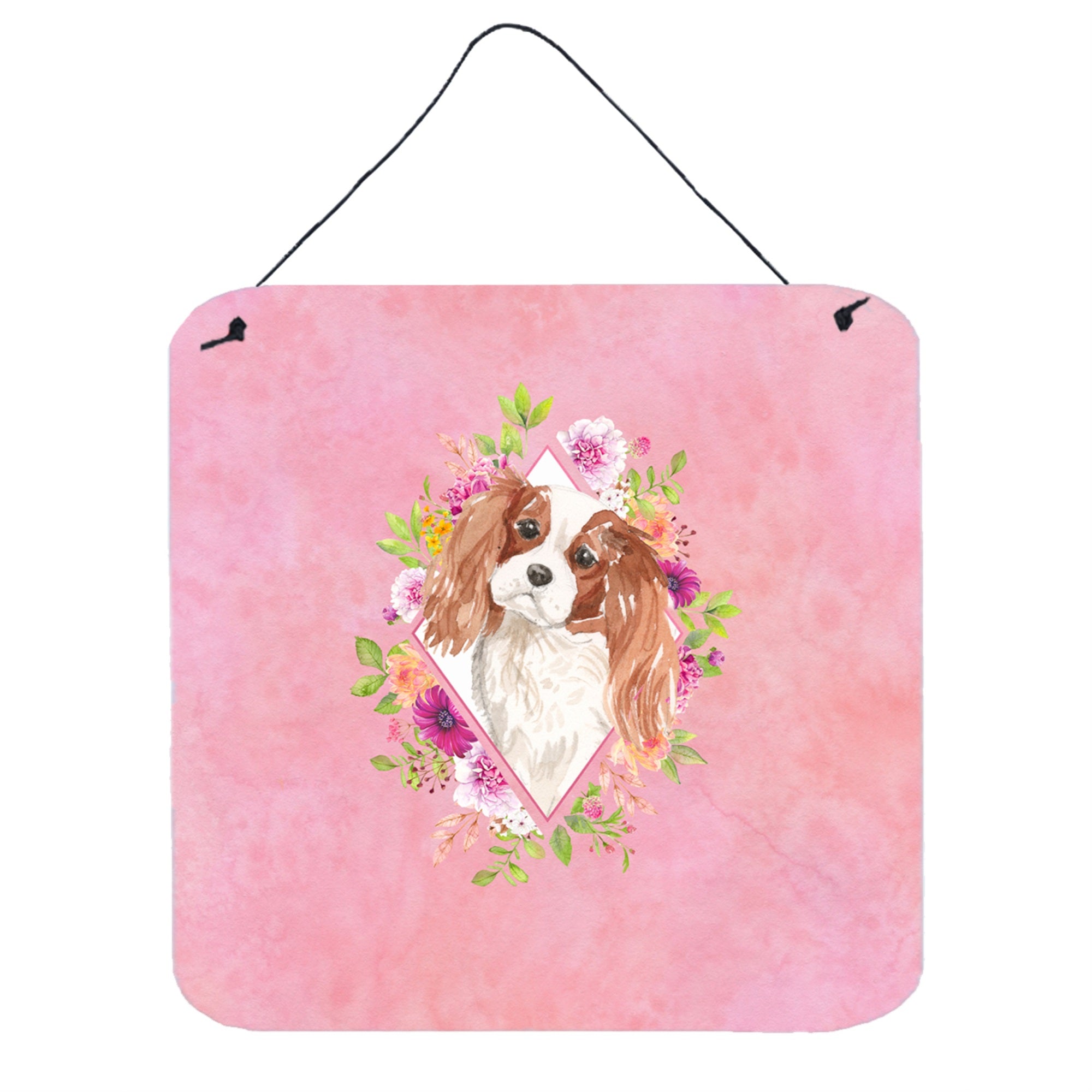 'Caroline'S Treasures Blenheim Cavalier Spaniel Pink Flowers Door Hanging Prints Wall-Decor, Multicolor''