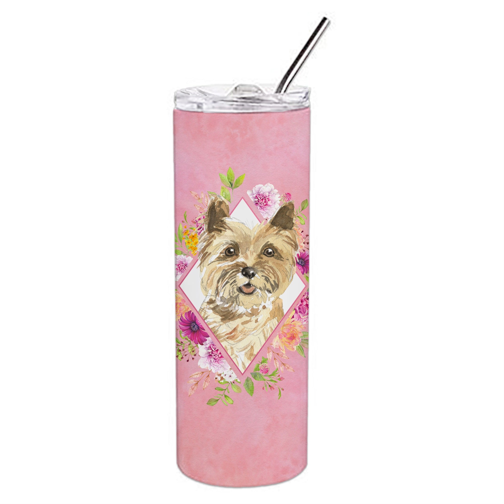 'Caroline'S Treasures Cairn Terrier Pink Flowers Double Walled Stainless Steel 20 Oz Skinny Travel-Insulated-Tumblers, Multicol