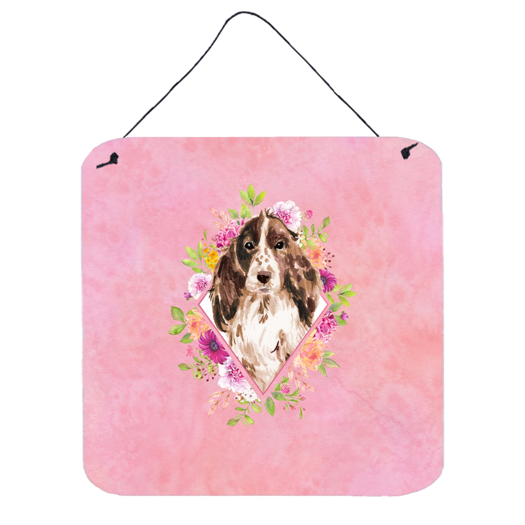 'Caroline'S Treasures Brown Parti Cocker Spaniel Pink Flowers Door Hanging Prints Wall-Decor, Multicolor''