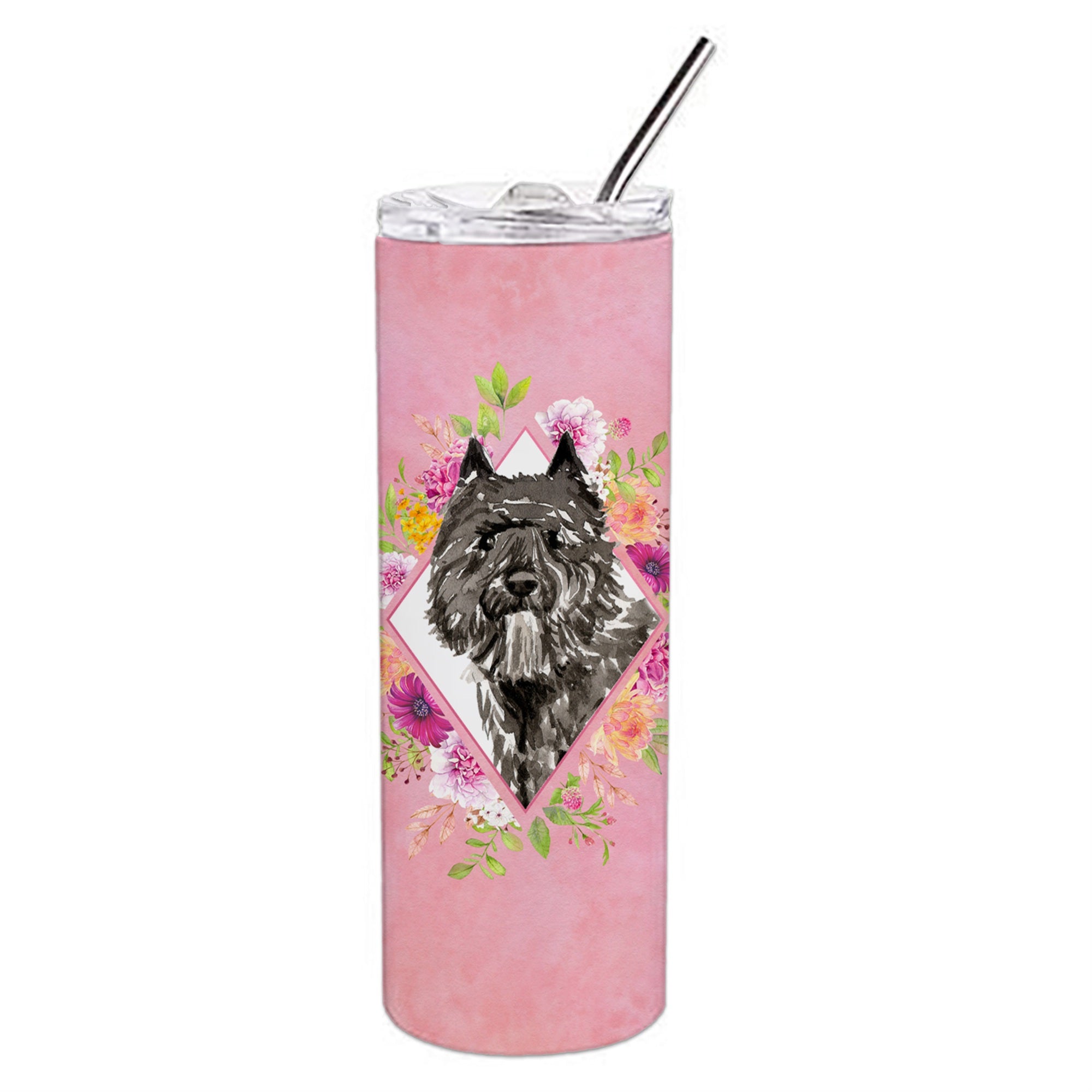 'Caroline'S Treasures Bouvier Des Flandres Pink Flowers Double Walled Stainless Steel 20 Oz Skinny Travel-Insulated-Tumblers, M