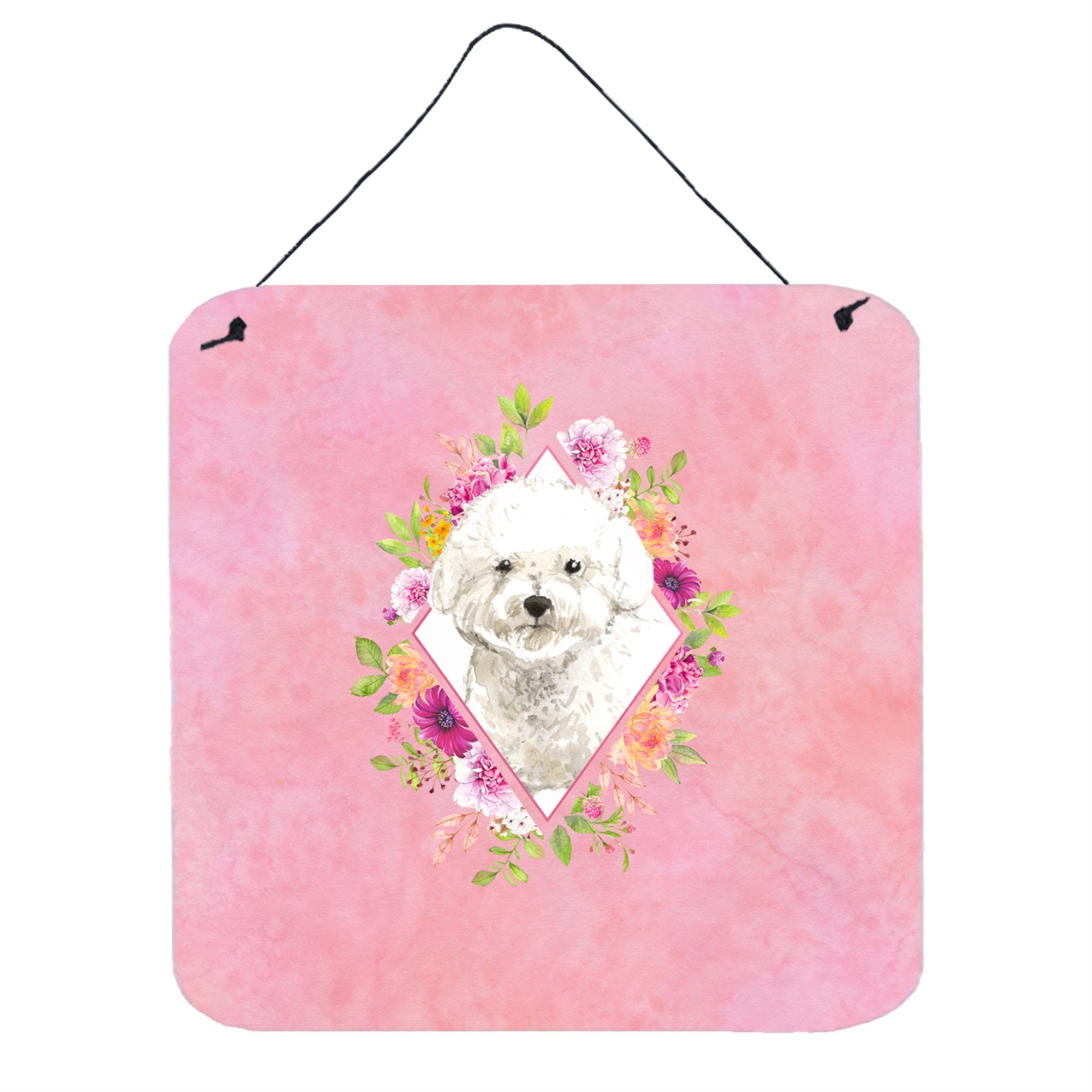 'Caroline'S Treasures Bichon Frise Pink Flowers Door Hanging Prints Wall-Decor, Multicolor''