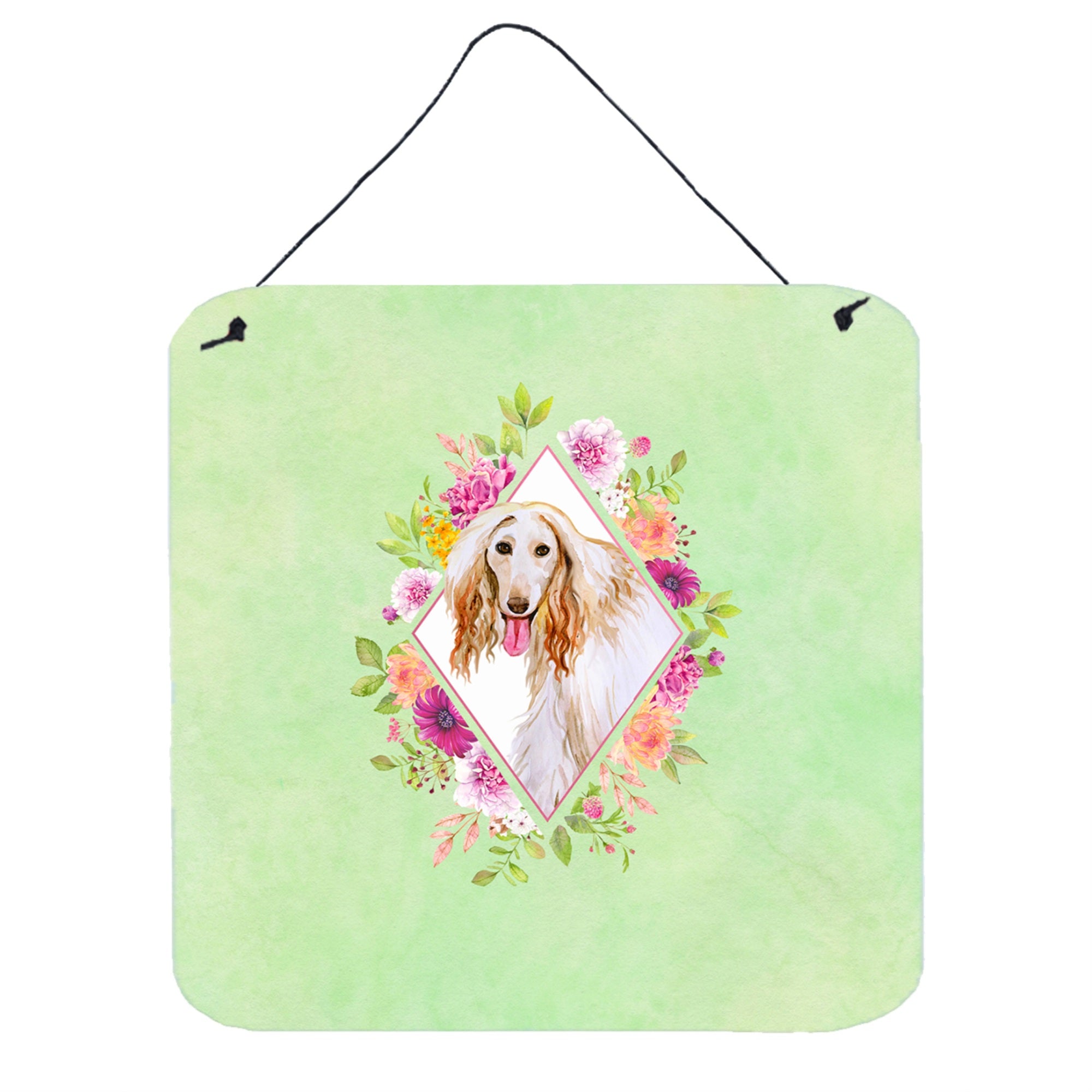 'Caroline'S Treasures Afghan Hound Green Flowers Door Hanging Prints Wall-Decor, Multicolor''