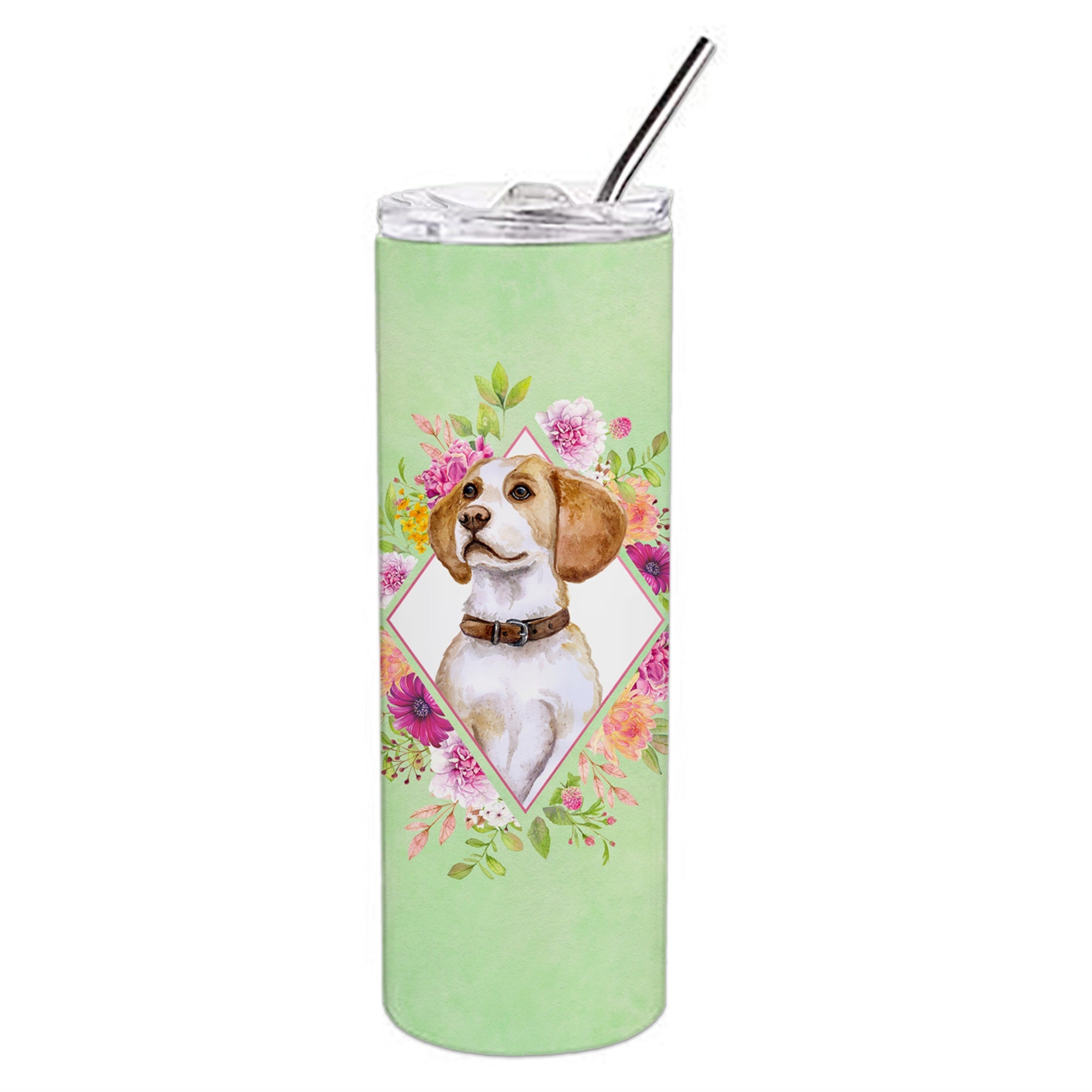 'Caroline'S Treasures Beagle Green Flowers Double Walled Stainless Steel 20 Oz Skinny Travel-Insulated-Tumblers, Multicolor''