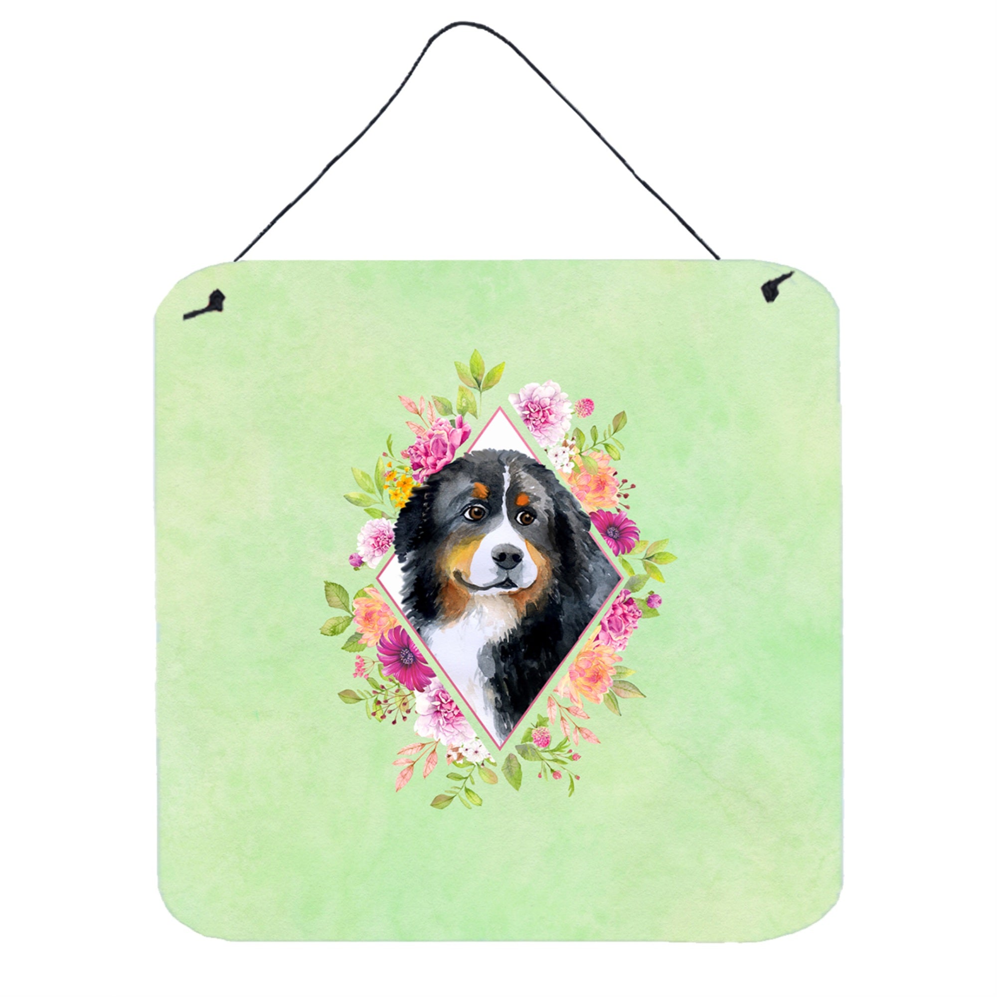 'Caroline'S Treasures Bernese Mountain Dog Green Flowers Door Hanging Prints Wall-Decor, Multicolor''