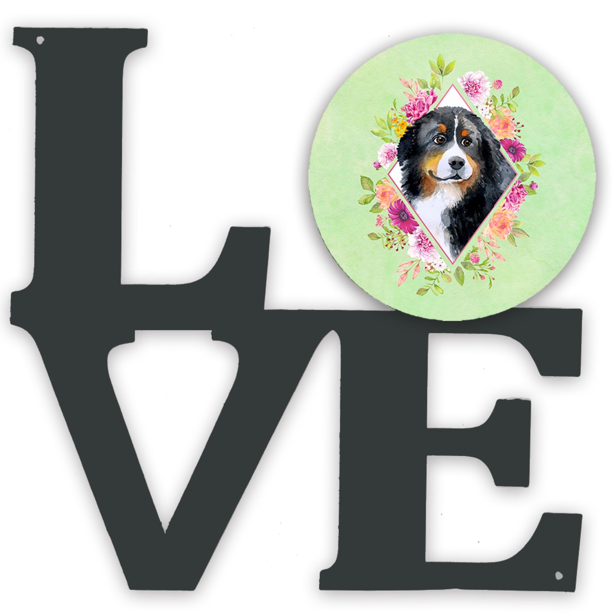 'Caroline'S Treasures Bernese Mountain Dog Green Flowers Metal Artwork Love Wall-Decor, Multicolor''