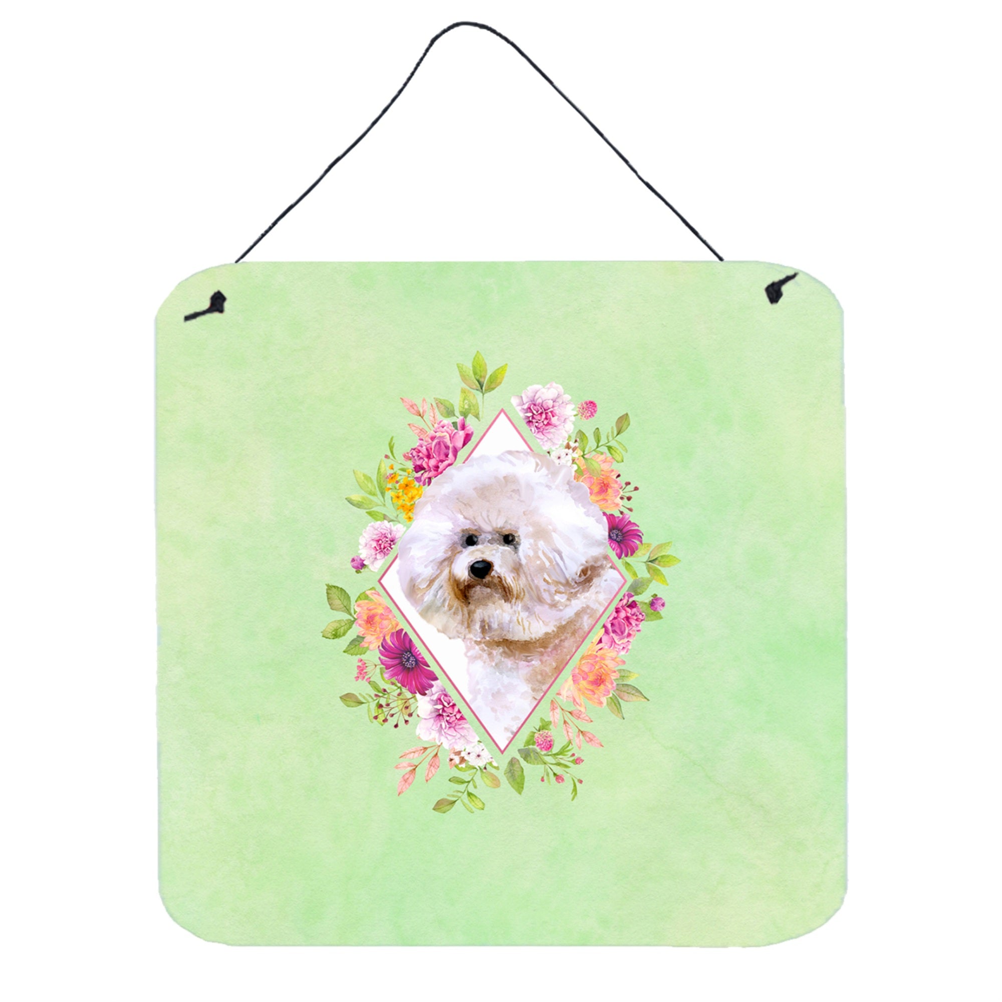 'Caroline'S Treasures Bichon Fris #1 Green Flowers Door Hanging Prints Wall-Decor, Multicolor''