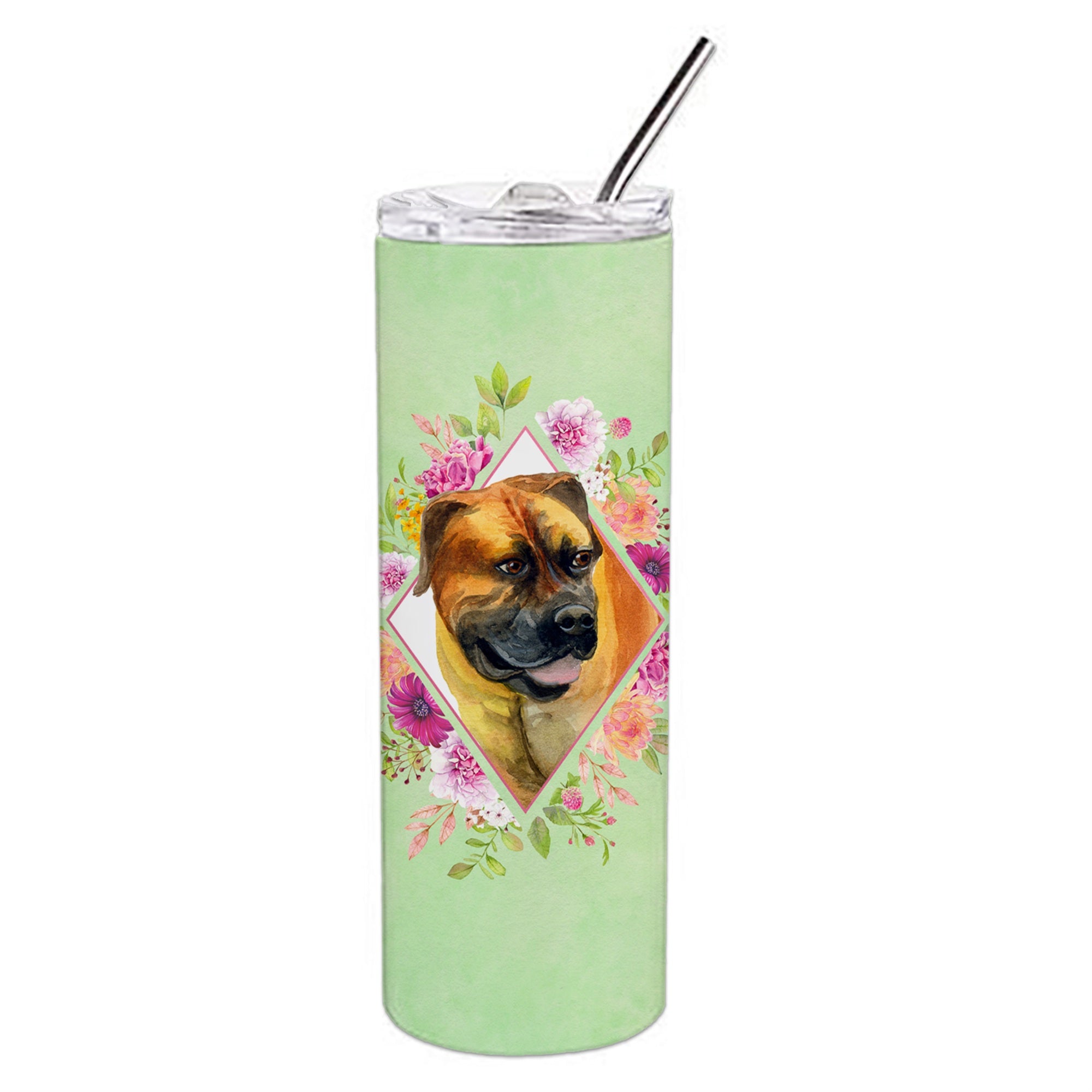 'Caroline'S Treasures Borboel Mastiff Green Flowers Double Walled Stainless Steel 20 Oz Skinny Travel-Insulated-Tumblers, Multi