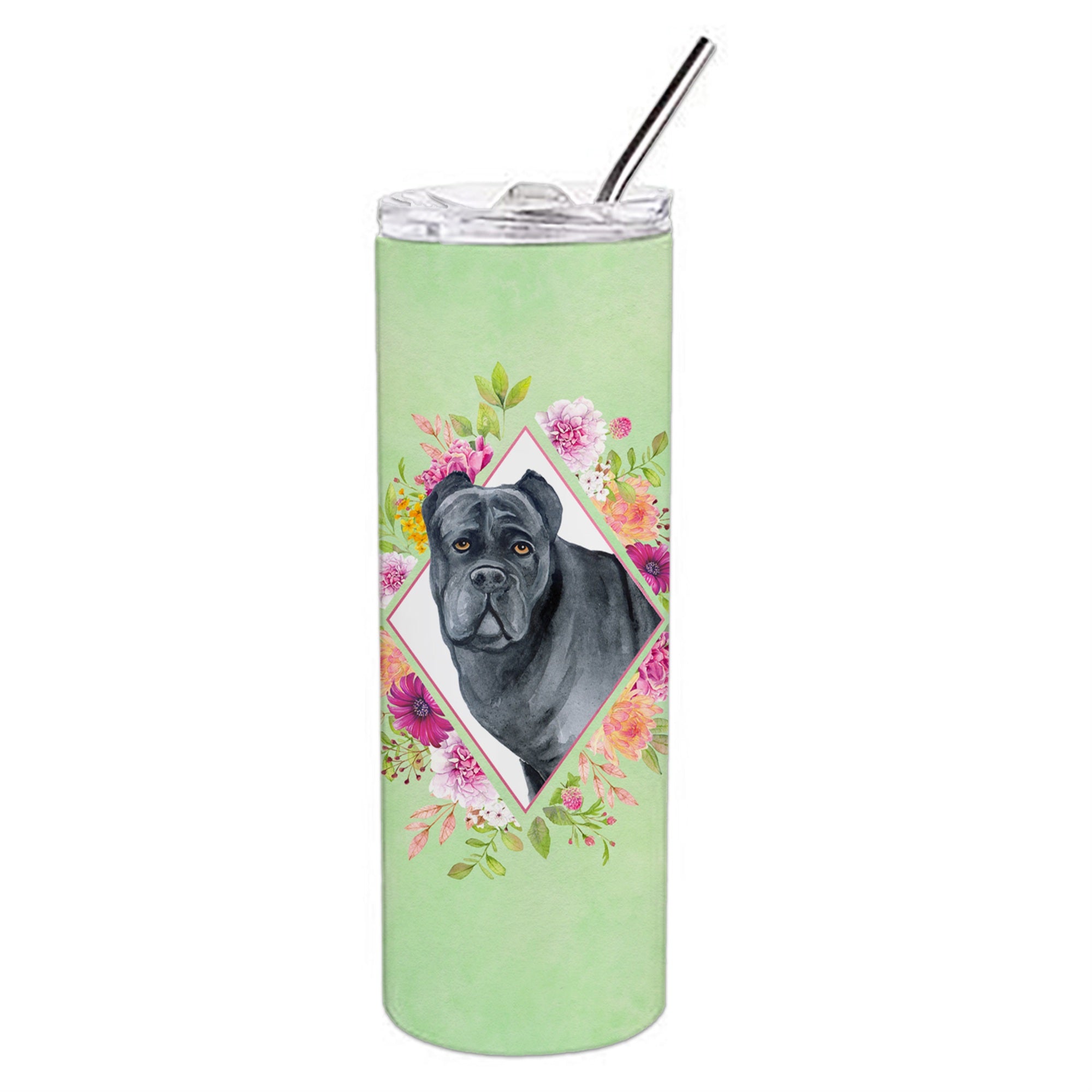 'Caroline'S Treasures Cane Corso Green Flowers Double Walled Stainless Steel 20 Oz Skinny Travel-Insulated-Tumblers, Multicolor