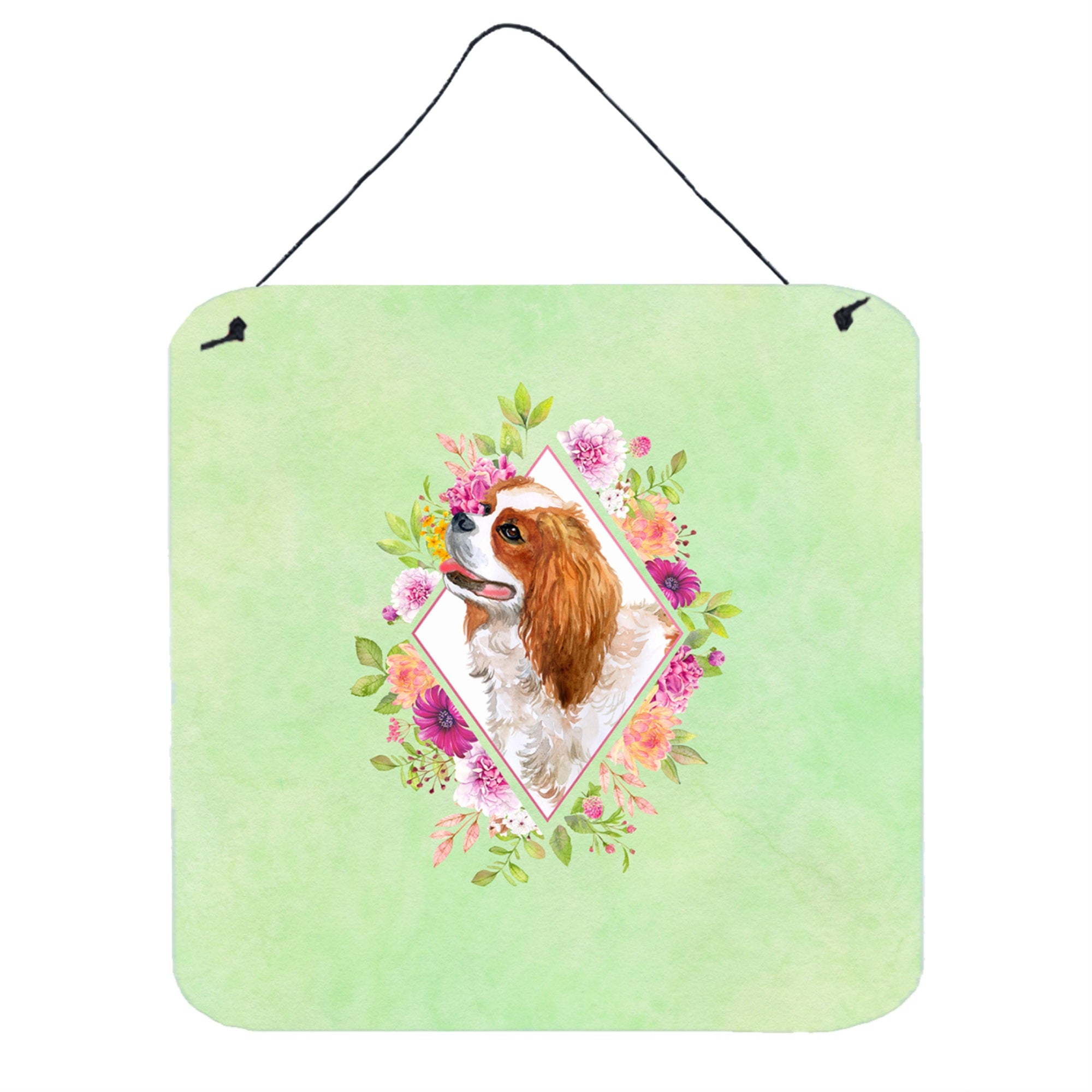 'Caroline'S Treasures Cavalier King Charles Spaniel Green Flowers Door Hanging Prints Wall-Decor, Multicolor''