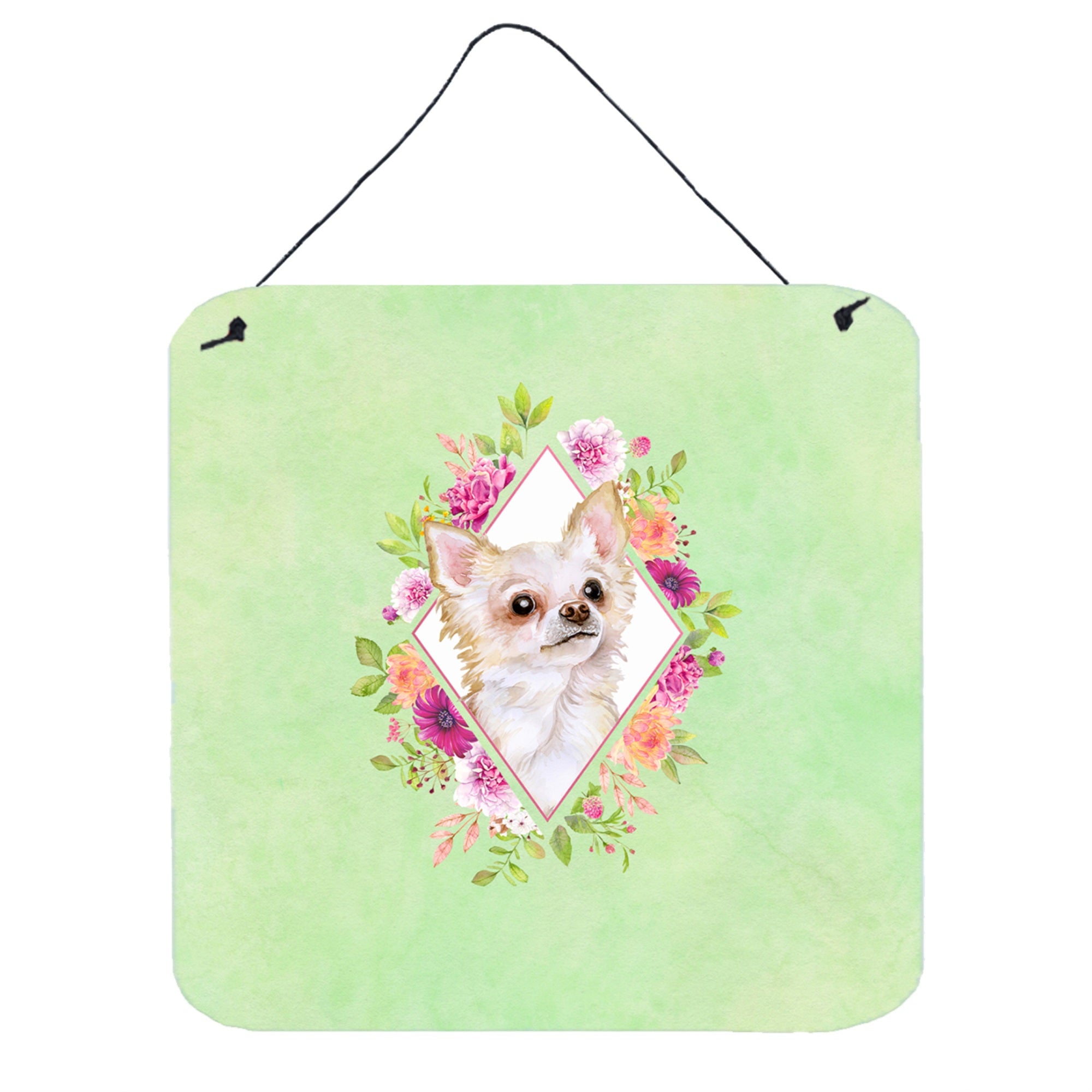 'Caroline'S Treasures Long Hair Chihuahua Green Flowers Door Hanging Prints Wall-Decor, Multicolor''