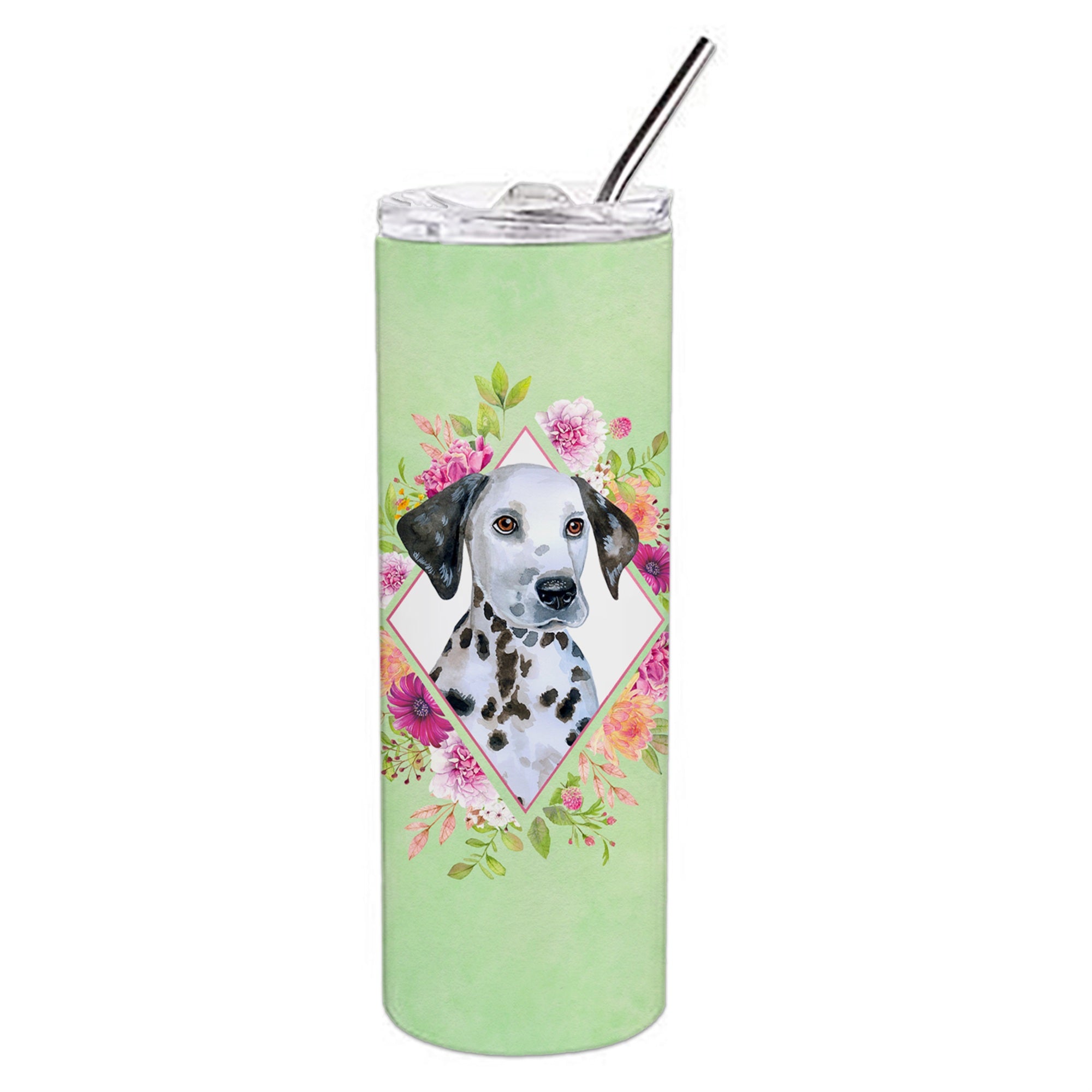 'Caroline'S Treasures Dalmatian Puppy Green Flowers Double Walled Stainless Steel 20 Oz Skinny Travel-Insulated-Tumblers, Multi