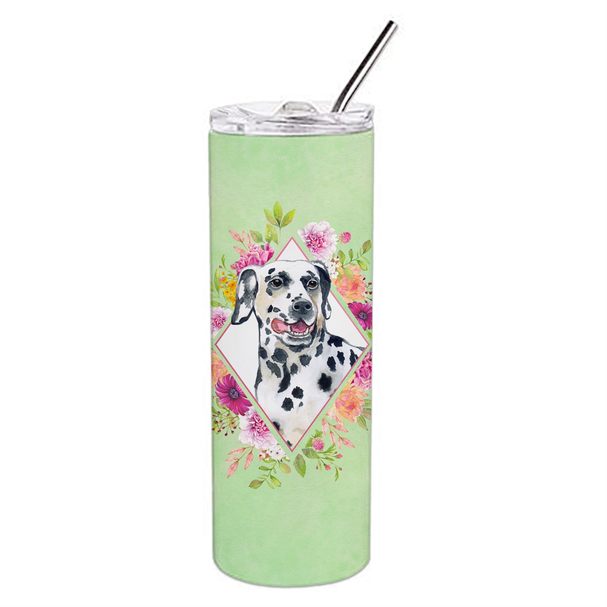 'Caroline'S Treasures Dalmatian Green Flowers Double Walled Stainless Steel 20 Oz Skinny Travel-Insulated-Tumblers, Multicolor'