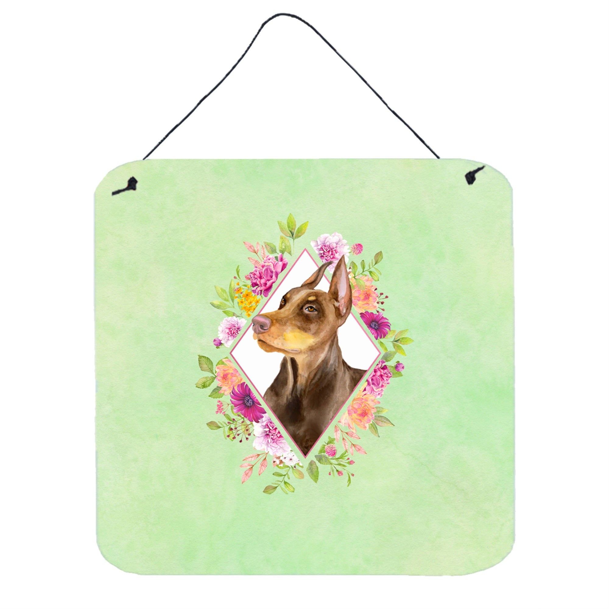 'Caroline'S Treasures Doberman Pinscher Green Flowers Door Hanging Prints Wall-Decor, Multicolor''