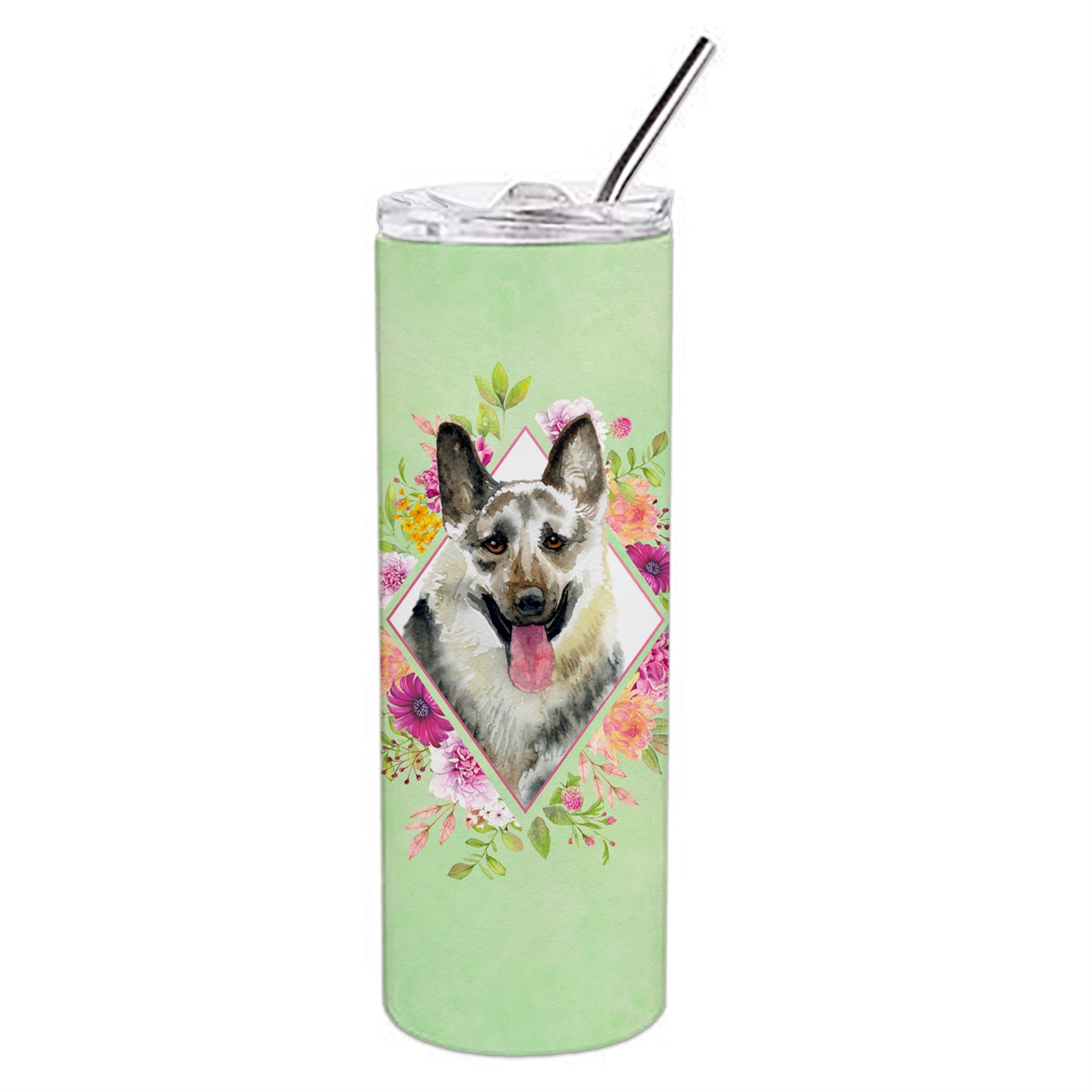 'Caroline'S Treasures Eastern German Shepherd Green Flowers Stainless Steel 20 Oz Skinny Travel-Insulated-Tumblers, Multicolor'