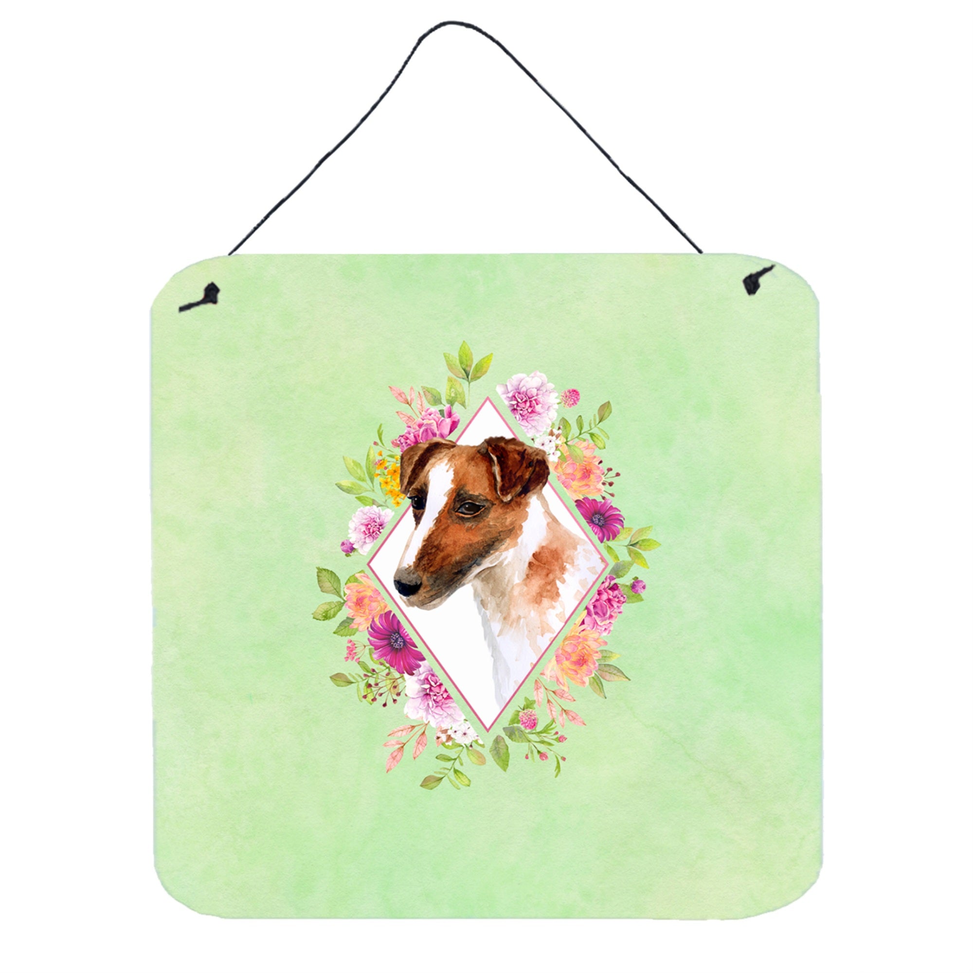 'Caroline'S Treasures Jack Russell Terrier Green Flowers Door Hanging Prints Wall-Decor, Multicolor''